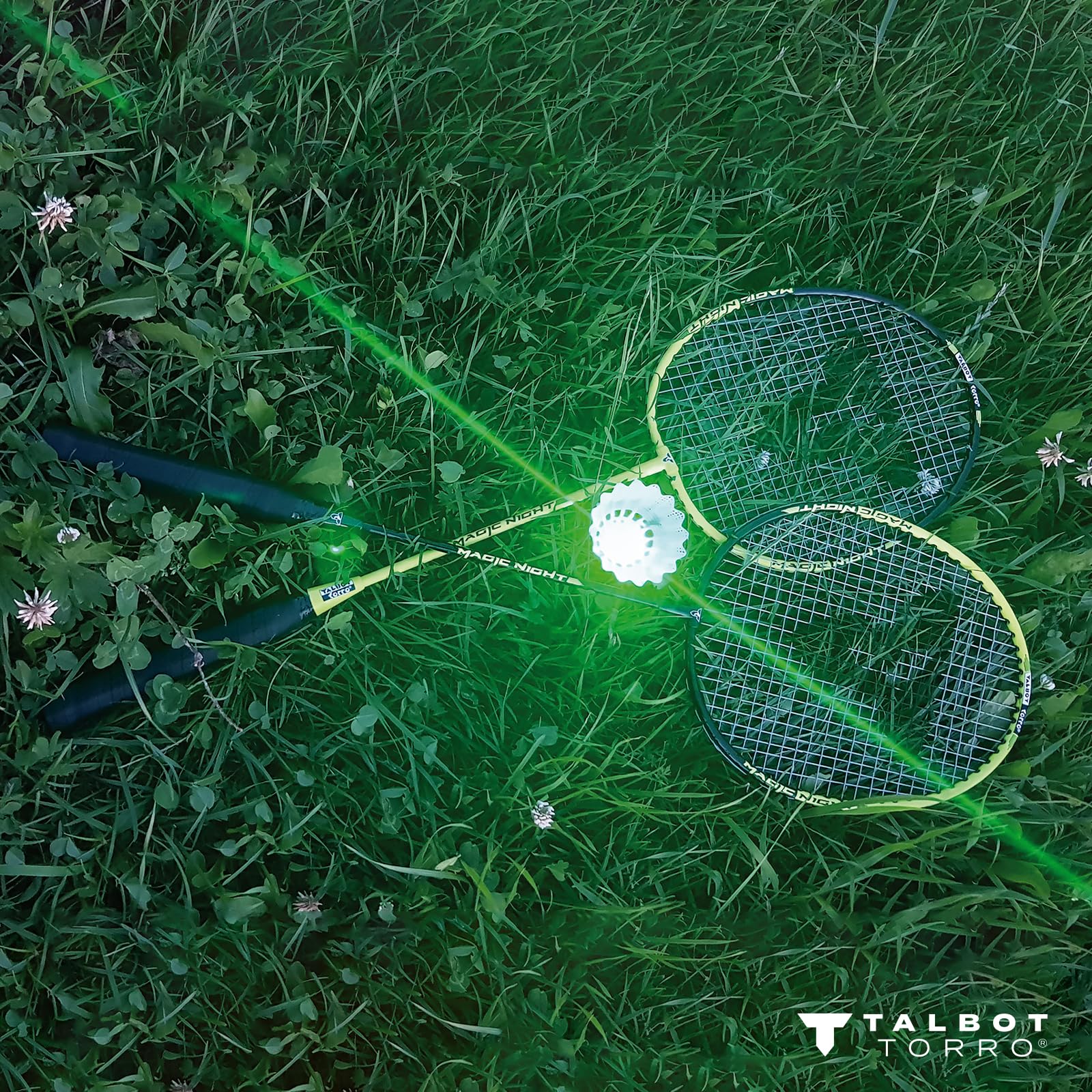 Talbot Torro Volantes de Bádminton Magic Night LED 3 Pelotas con Plumas de Plástico Brillan en la Oscuridad Interior y Exterior