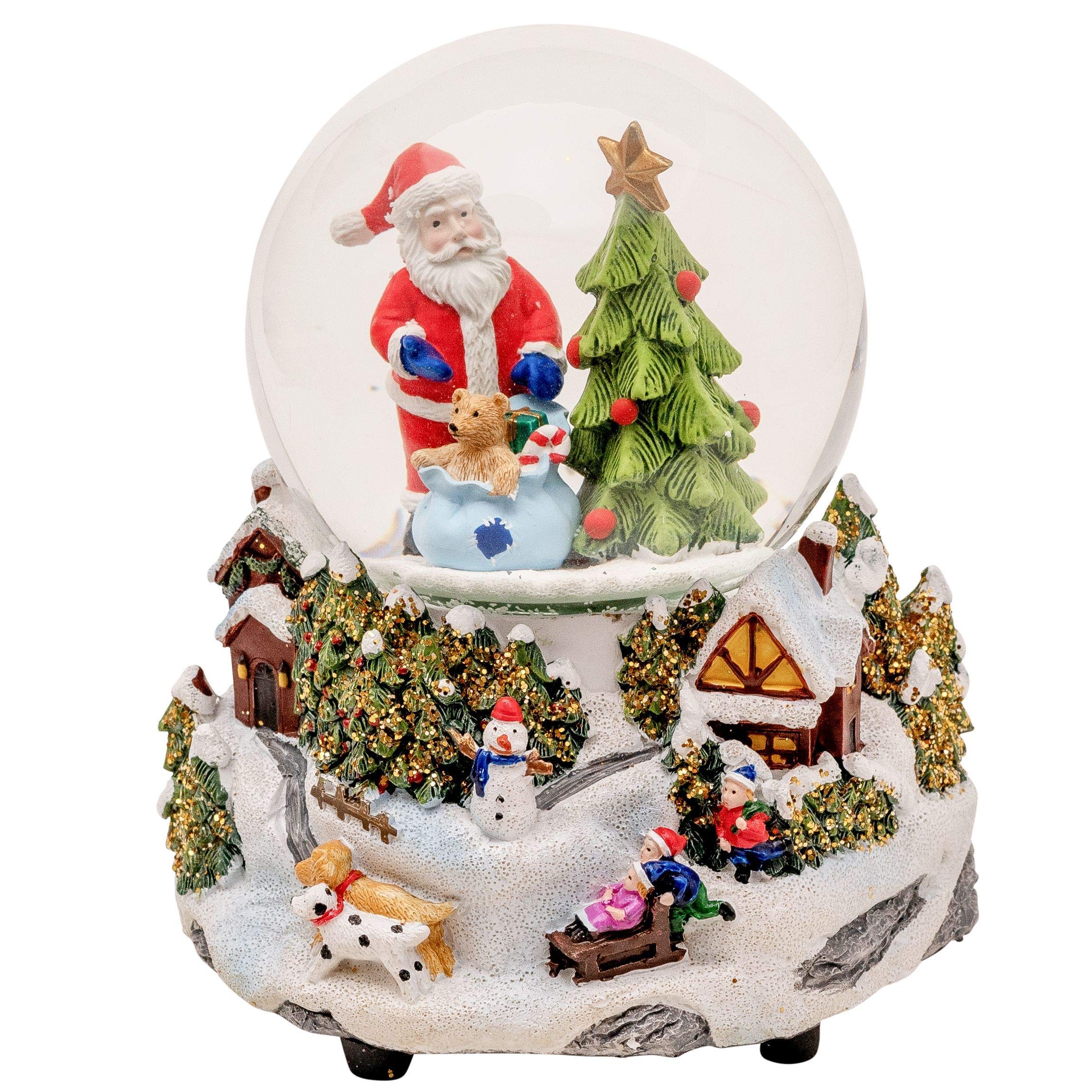 Wichtelstube-Kollektion XL LED Schneekugel Weihnachten elektrischer Schneewirbel, viele Melodien und Farbwechsel Glitzerkugel Weihnachtsdorf
