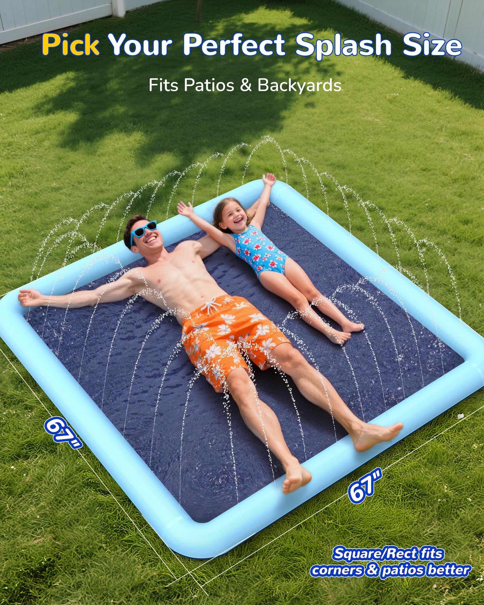 Tapis d'Éclaboussure Carré pour Enfants et Chiens, Tapis de Jeu d'eau Épais sans BPA, Splash Pad Jeux d'eau Chiens，Jeux d Eau Exterieur pour Enfants pour Jardin et Camping (170CM)