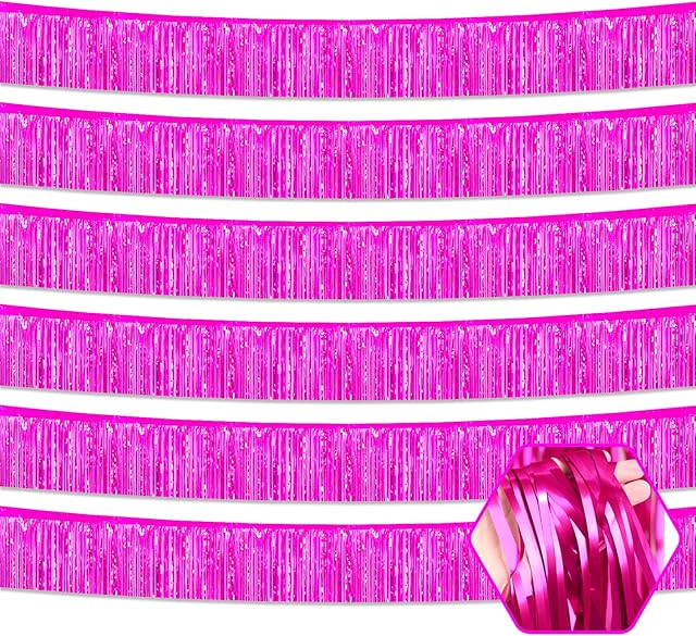 6 Pack 10 FT Rose Red Metallic Foil Fringe Garland Wall Hanging Tassle Banner, Bridal Shower, Valentine's Day Parade Floats, Birthday, Theme Party, New Year Party Decorations