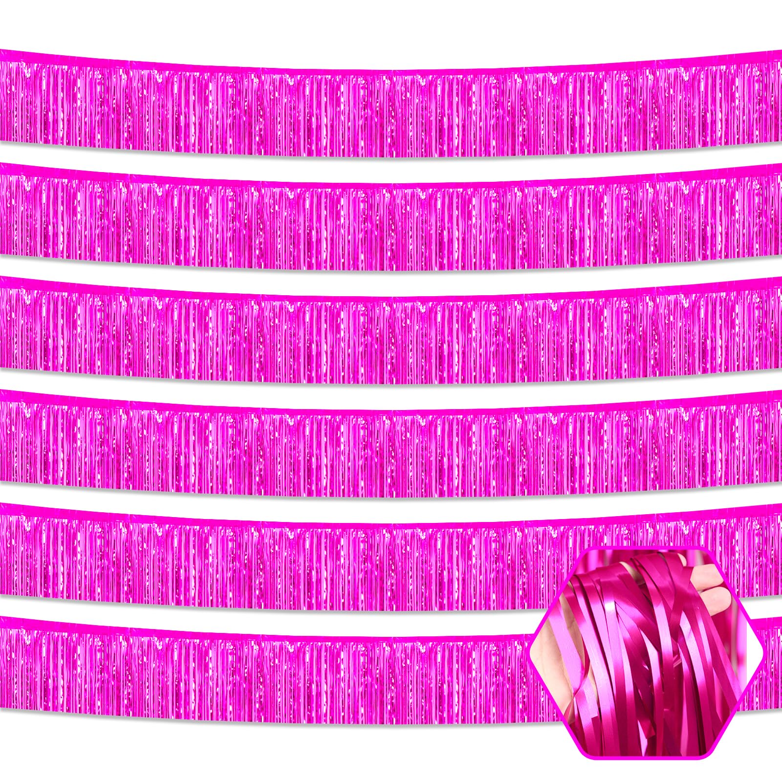 6 Pack 10 Feet Rose Red Foil Fringe Garland Metallic Tinsel Streamers Banner Wall Hanging Curtain Backdrop for Parade Floats, Birthday, Graduate, Mother's Day, Wedding Party Decoration