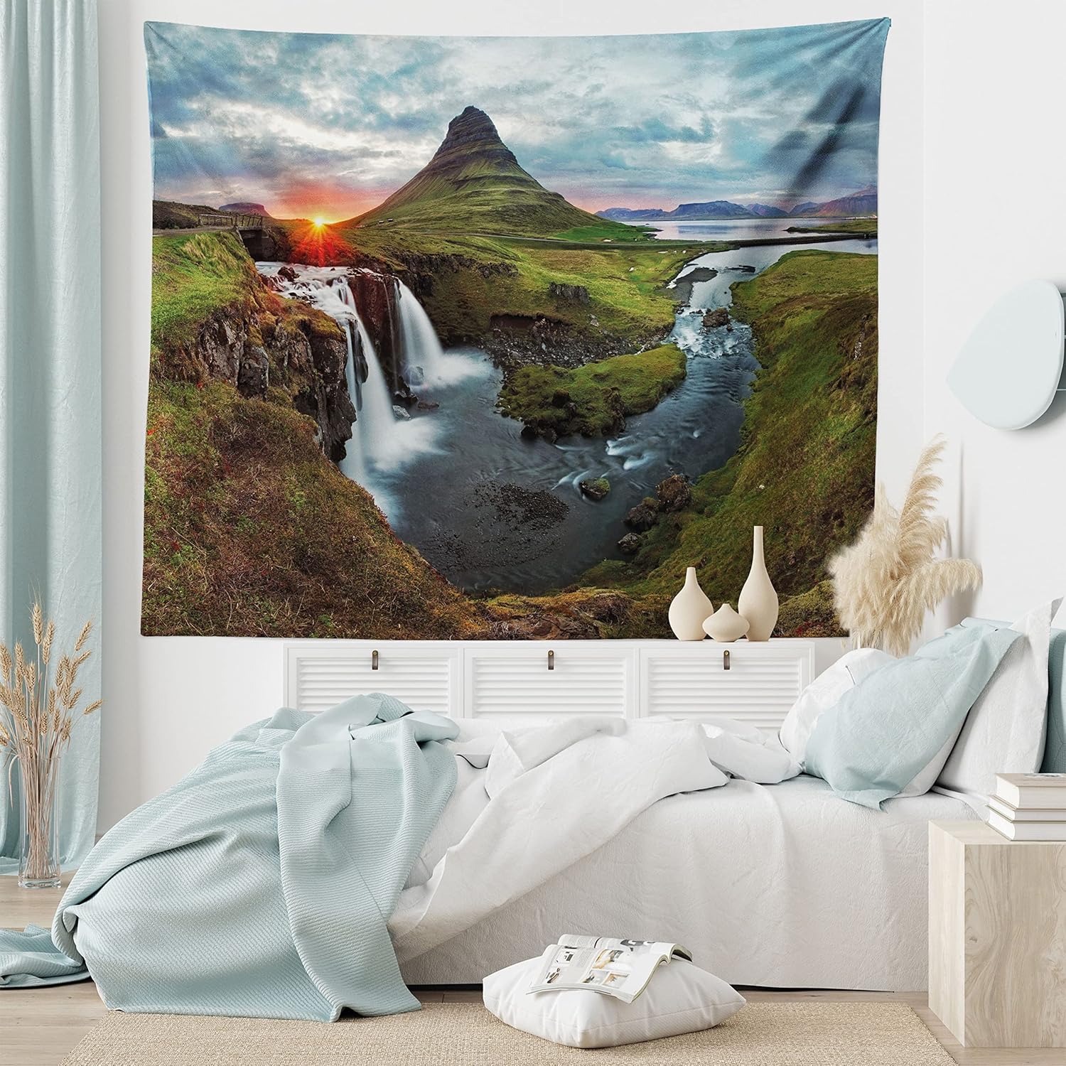 Ambesonne Spring Tapestry, Tree of Life Themed Arrangement with Thirving Jungle Season Nature Print, Wall Hanging for Bedroom Living Room Dorm Decor, 60 X 80, Brown Yellow