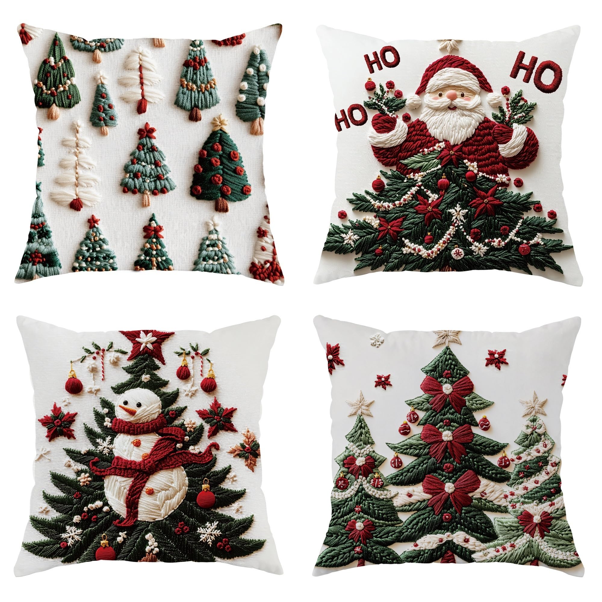 Housses de coussin de Noël lot de 4 grands formats 71x71 cm coloris rouge et vert