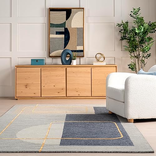 Miniatura 9 de nuLOOM Shelley - Alfombra abstracta de lana a rayas, 6 x 9, azul