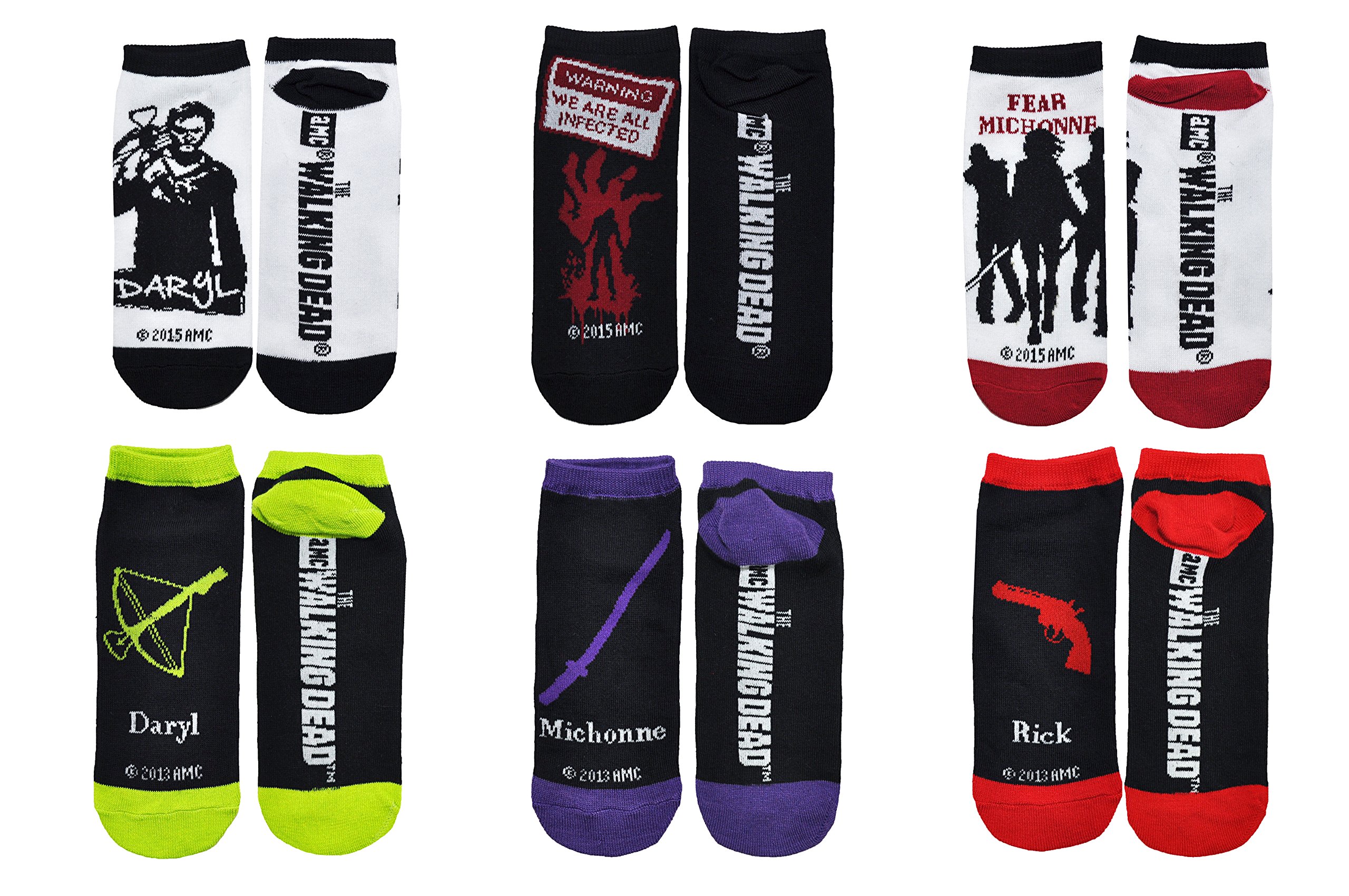 Everything Legwear The Walking Dead Socks Women (6 Pair) - (Women's) AMC Daryl Dixon, Michonne, Walkers Low Cut Socks - Fits Shoe Size: 4-10 (Ladies)