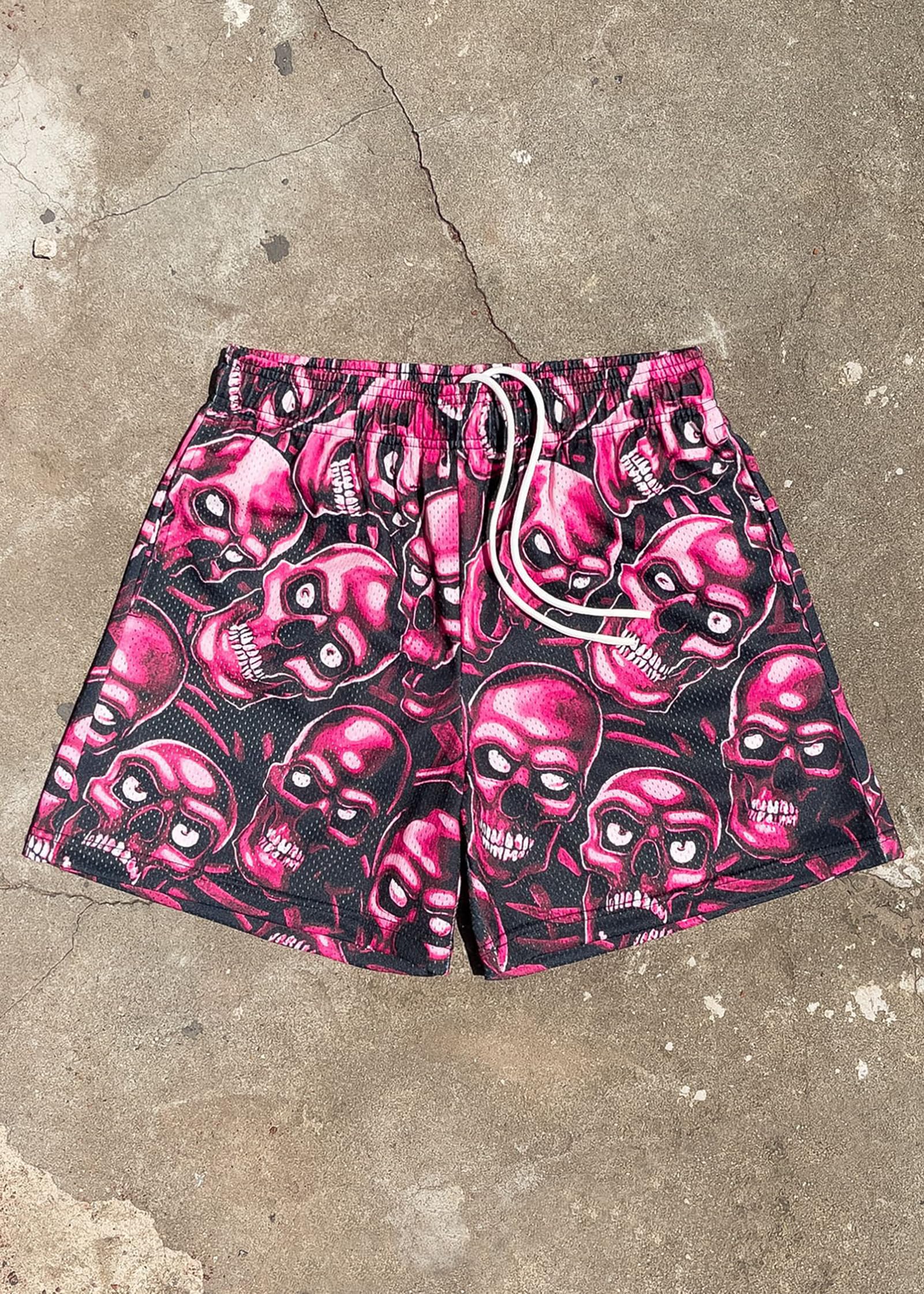 MECH-ENG Men's Athletic Running Shorts Street Graphic Shorts Casual Workout Mesh Drawstring Shorts(Red Large)