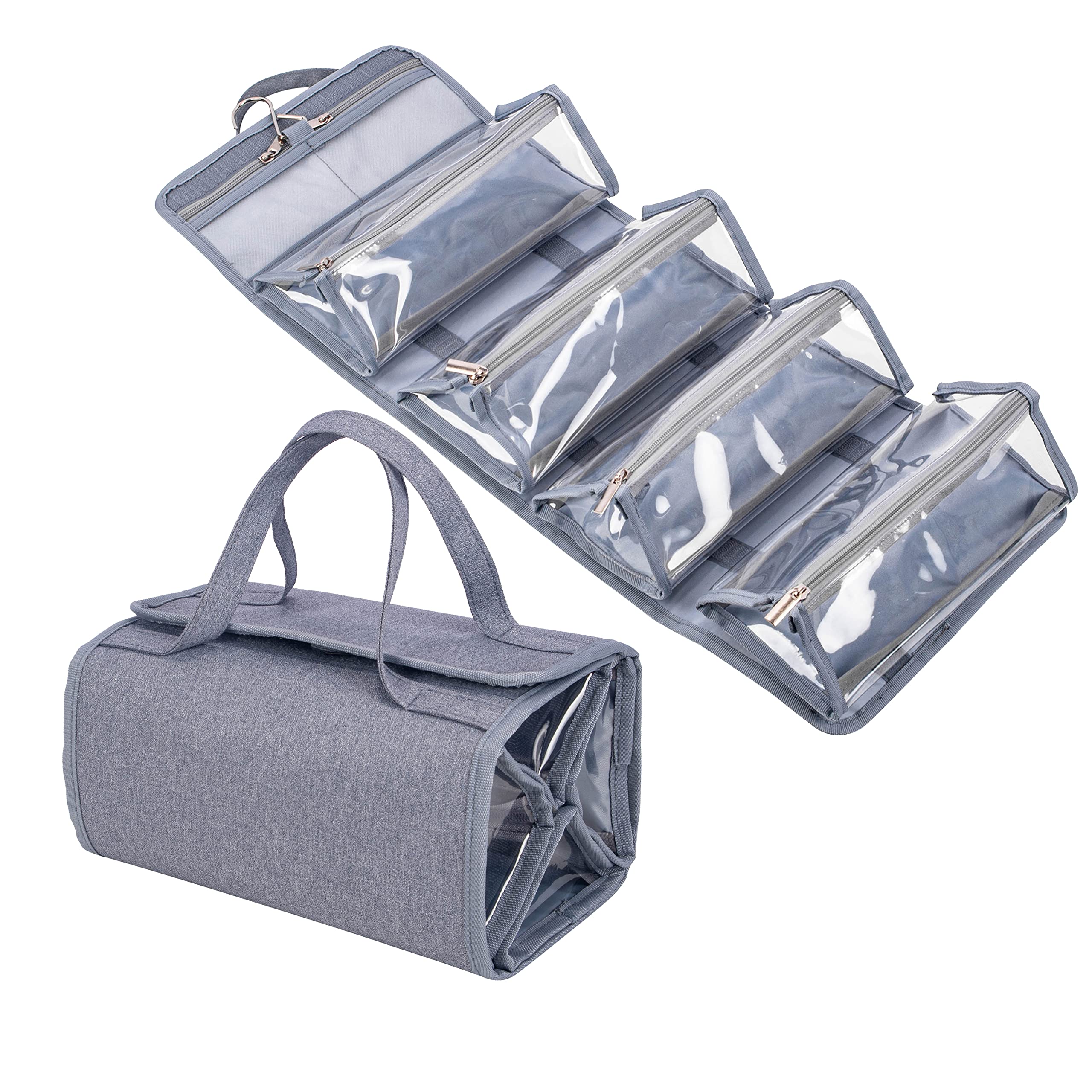 Tense EdanoWater Resistant Polyester 4 in 1 Hanging Roll Up Makeup Bag Toiletry Bag Travel Cosmetic Storage Case Hair Beauty Tools First Aid Kits Organizer Bag With 4 Removable PVC Zipper Pouches,
