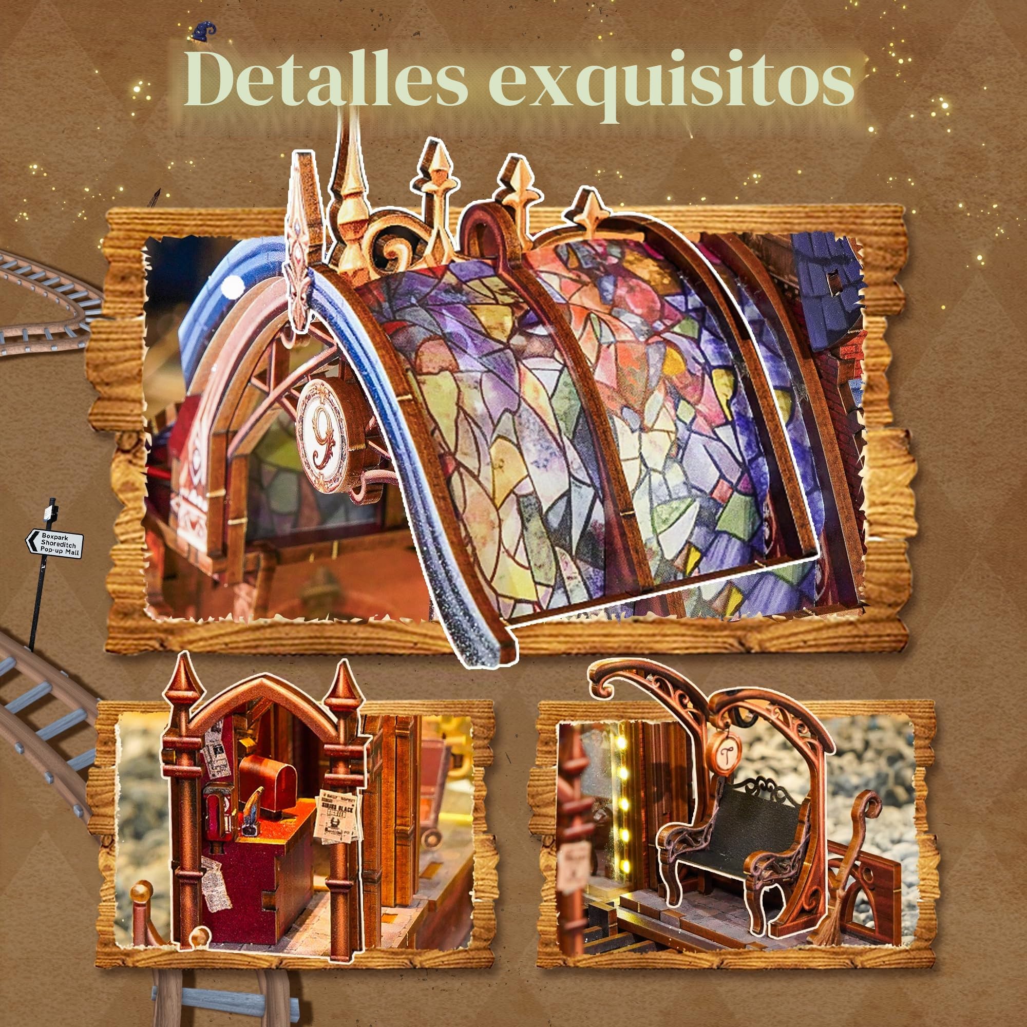 Tonecheer Puzzle 3D LED Book Nook Miniatura mágica interactiva con Espacio de expansión Infinito, Inserto DIY para estantería, decoración y Regalo Creativo (Estación Mágica)