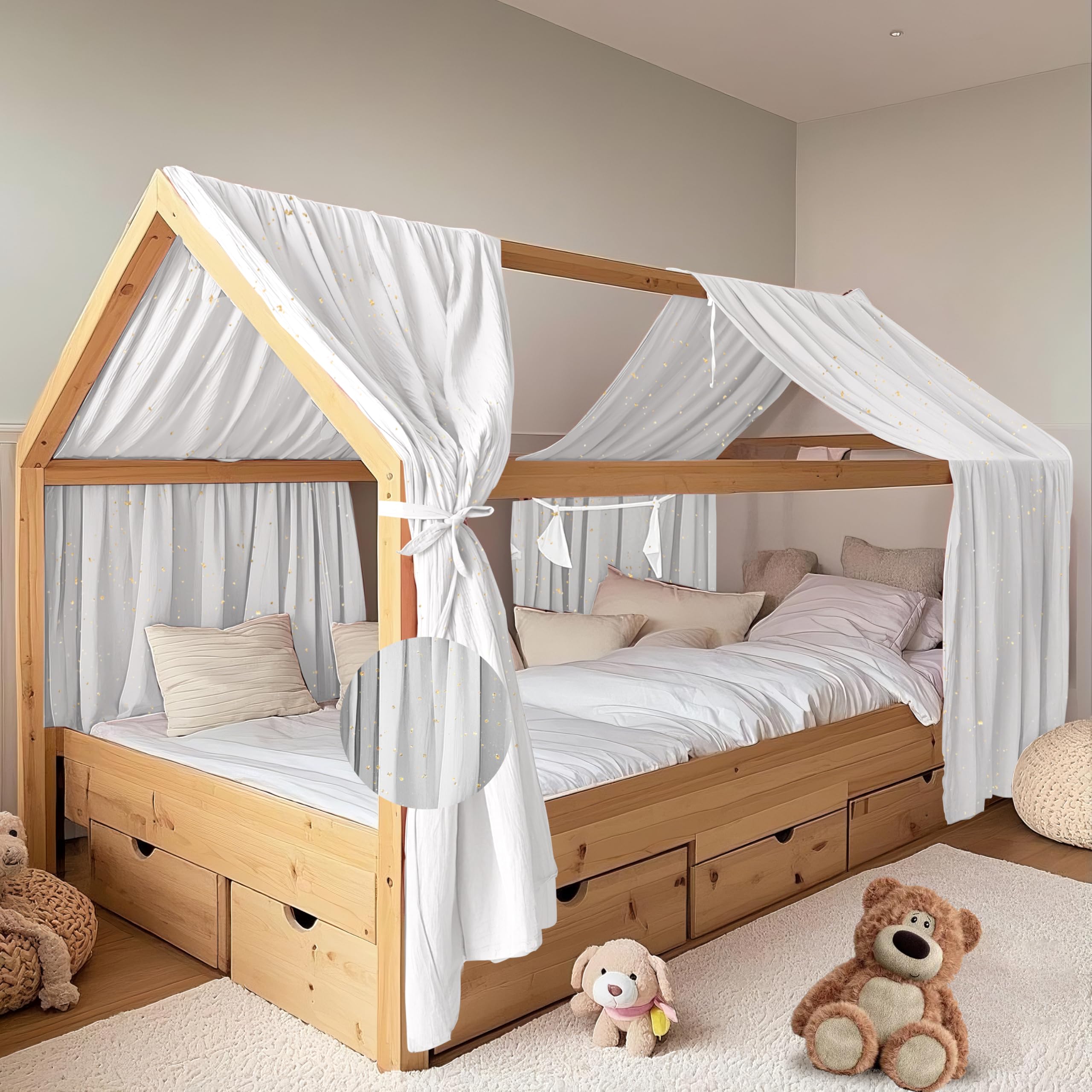 Ciel de lit blanc en coton lot de 2 pour décorer le lit cabane des filles et garçons