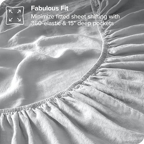 Miniatura 6 de Bare Home Juego de sábanas California King, sábanas lujosas de 100% lino tamaño California King, bolsillos profundos, ajuste fácil, juego de 4