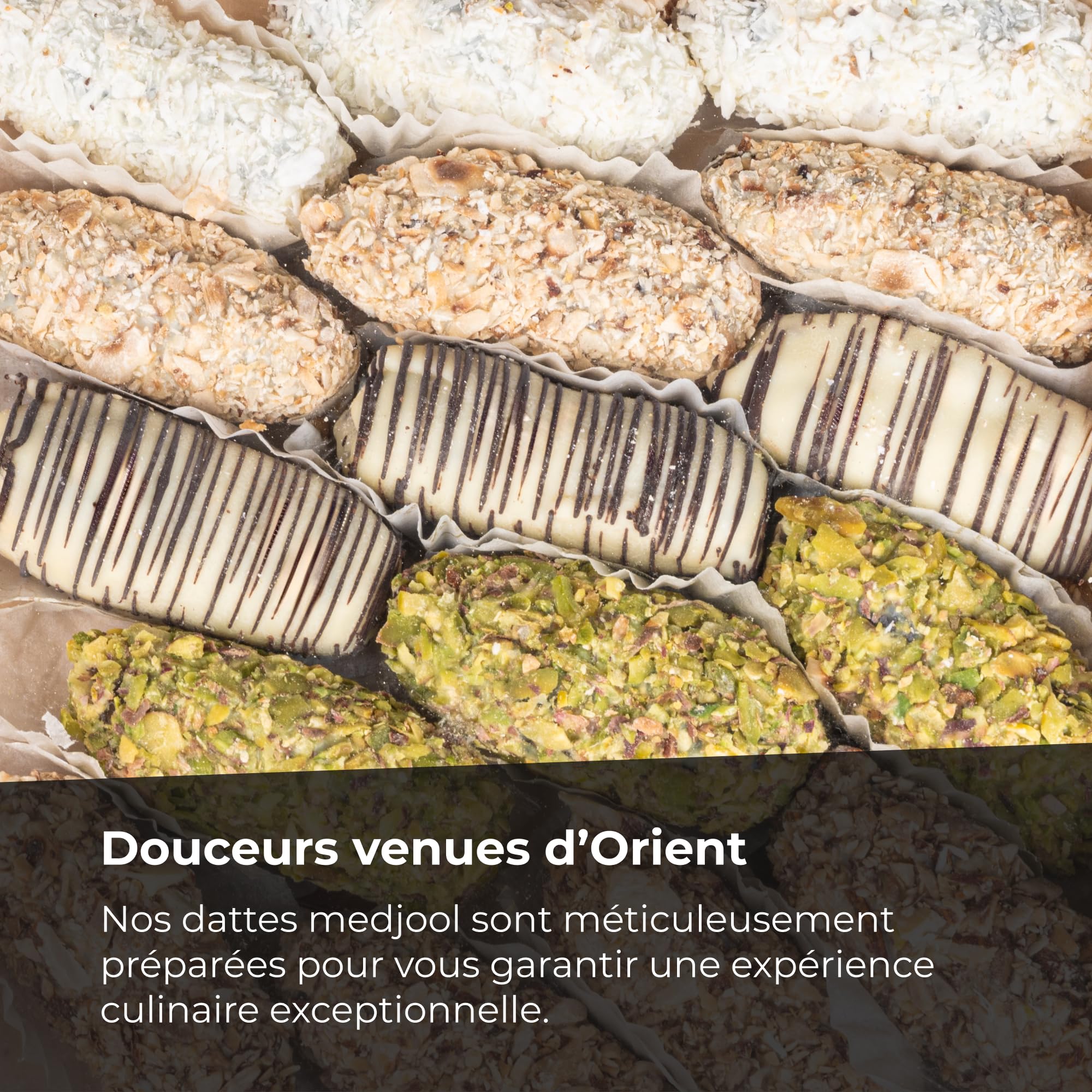 Dattes Medjool farcies aux fruits secs et enrobées de chocolat blanc 500g I Végétalien,sans gluten,sans conservateur I coffret cadeau élegant I Desserts Gourmets de 15 Pièces I Dattes Medjoul aux noix