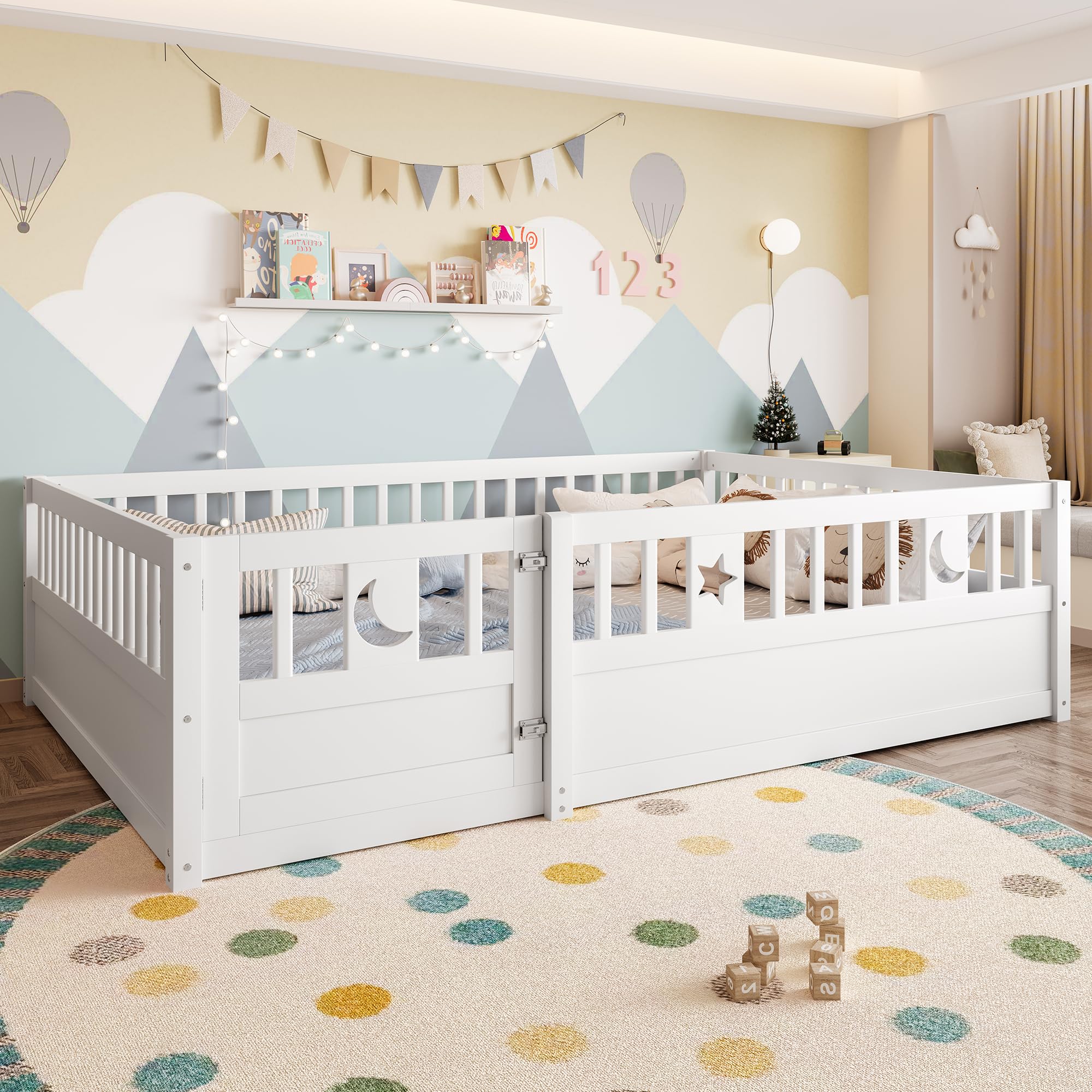 Paneles para cuna 140 x 190 cm con rejilla, estrellas y lunas, blanco