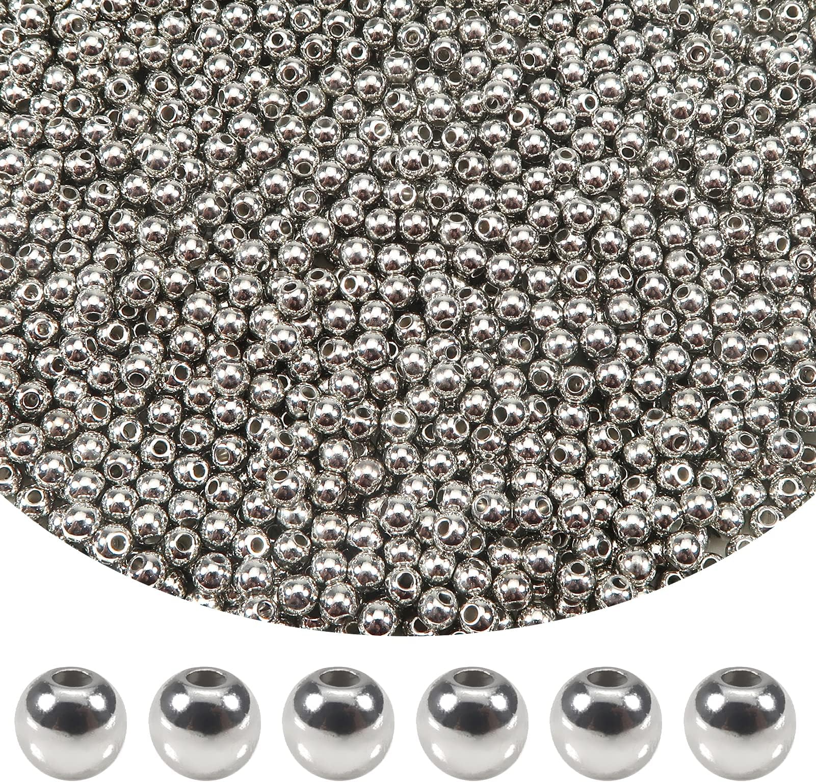 4mm Silver Spacer Beads Round Smooth Loose Balls Beads Tiny See...