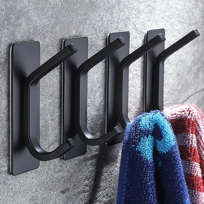 ZUNTO Ganchos Adhesivos - Ganchos Para Pared Toalleros de Gancho para Baño y Cocina, Acero Inoxidable (Negro, 4 Piezas)