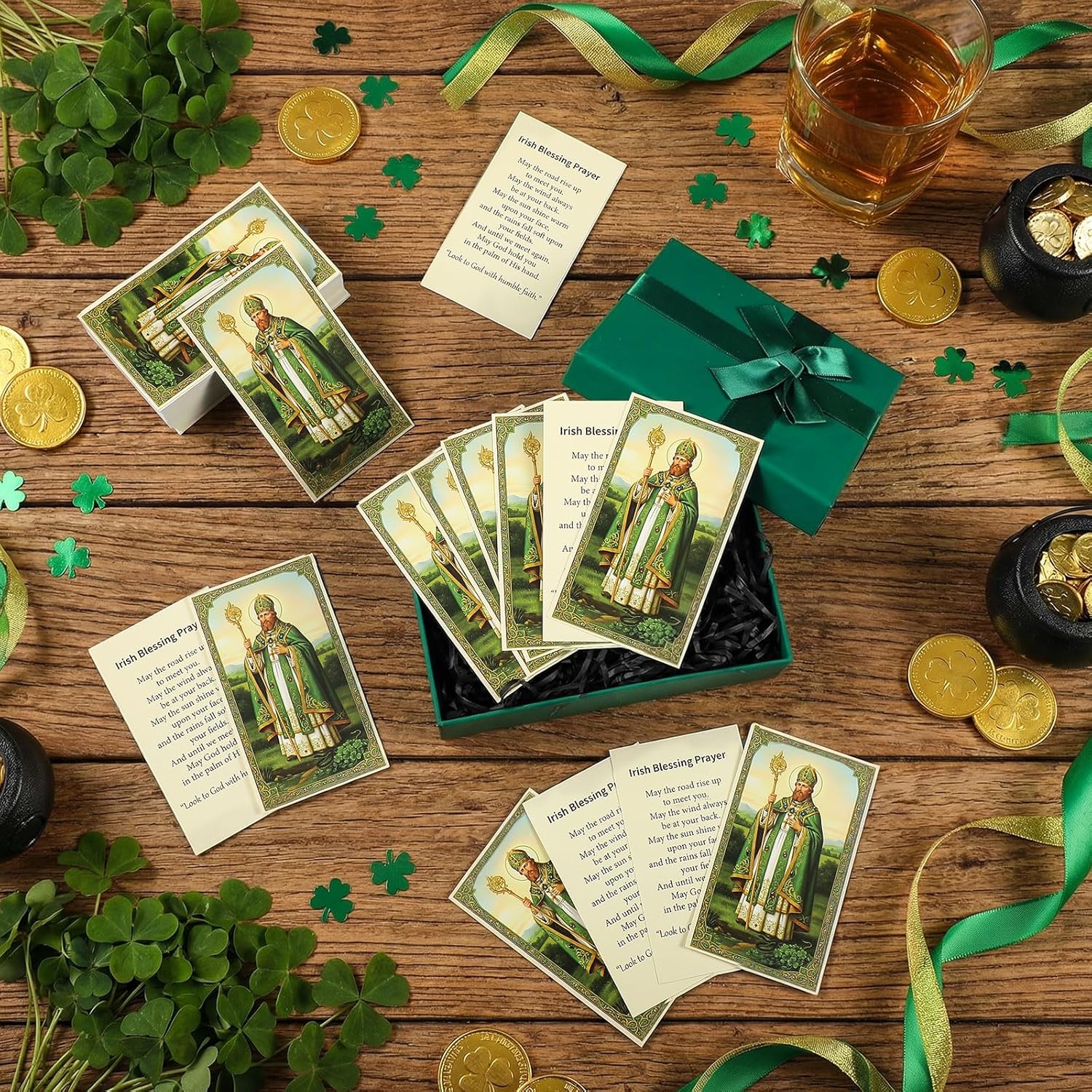 TaoBary 200 Pcs St Patricks Day Cards Bulk Saint Patrick Holy Card with Irish Blessing for Kids Patricks Day Church Irish Blessing Gift Party Supplies