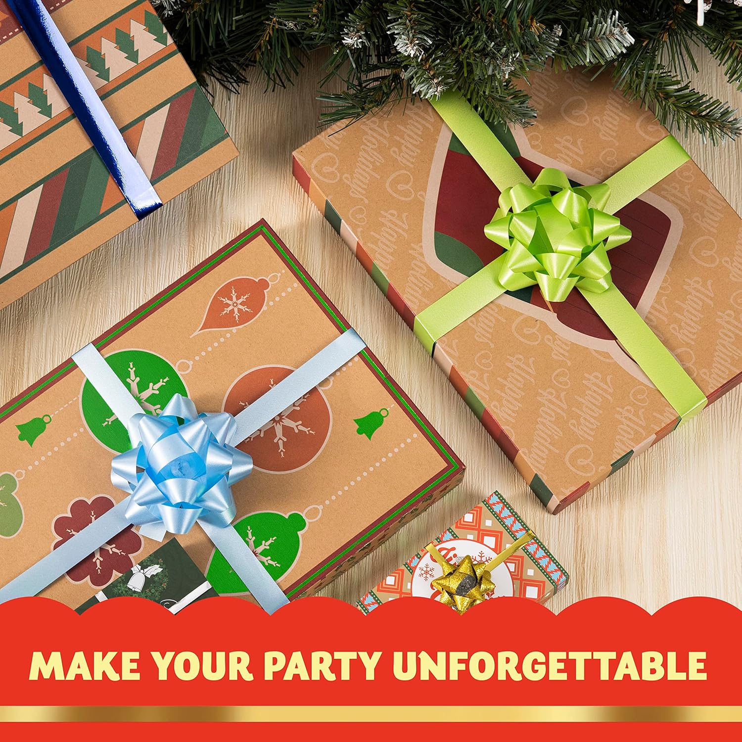 JOYIN 47 PCS Christmas Assorted Gift Bows with 34 Multi-Colored Assorted Size Self Adhesive Gift Bows, 2 Curly Bows, 2 Tinsel Bows and 9 Rolls of Curling Ribbons for Christmas Gift Wrapping : Health & Household