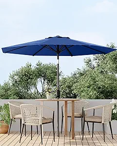 10FT Outdoor Patio Umbrella, Outdoor Table Umbrella, Market Umbrella With Push Button Tilt and Crank, 8 Sturdy Ribs UV Protection Waterproof for Garden, Deck, Backyard, Pool, Navy Blue