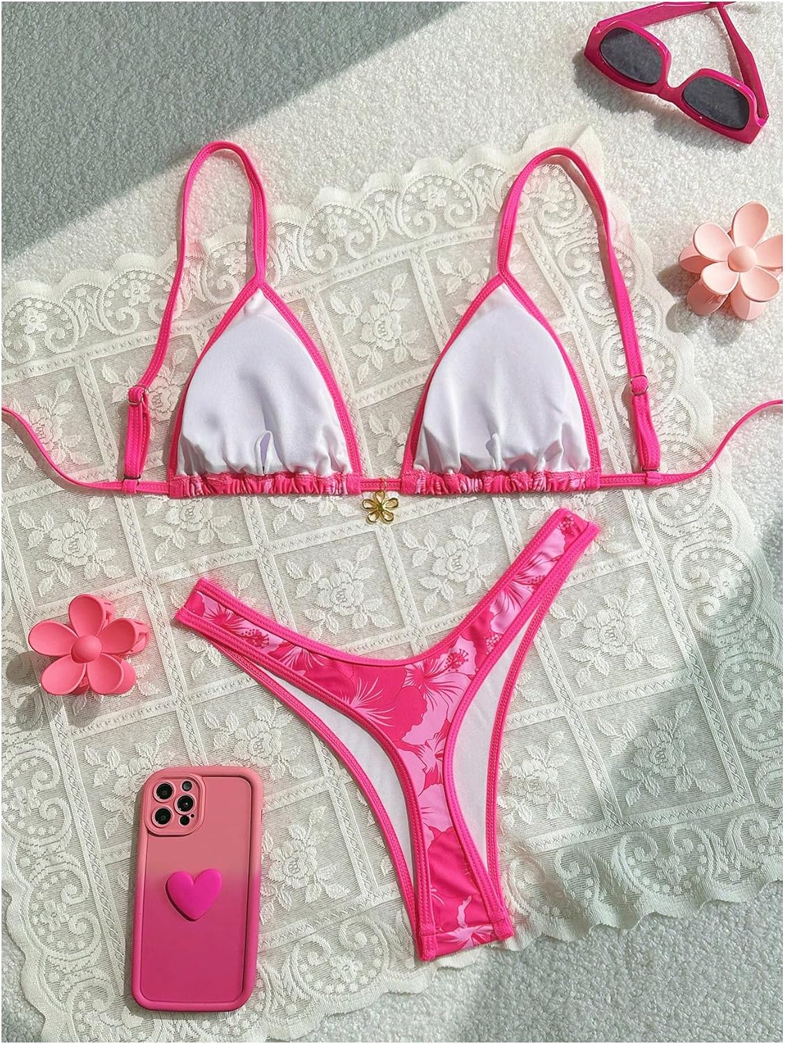 Women's Two Piece Bathing Suit Floral String Bikini Set Triangle Swimsuit - Image 2