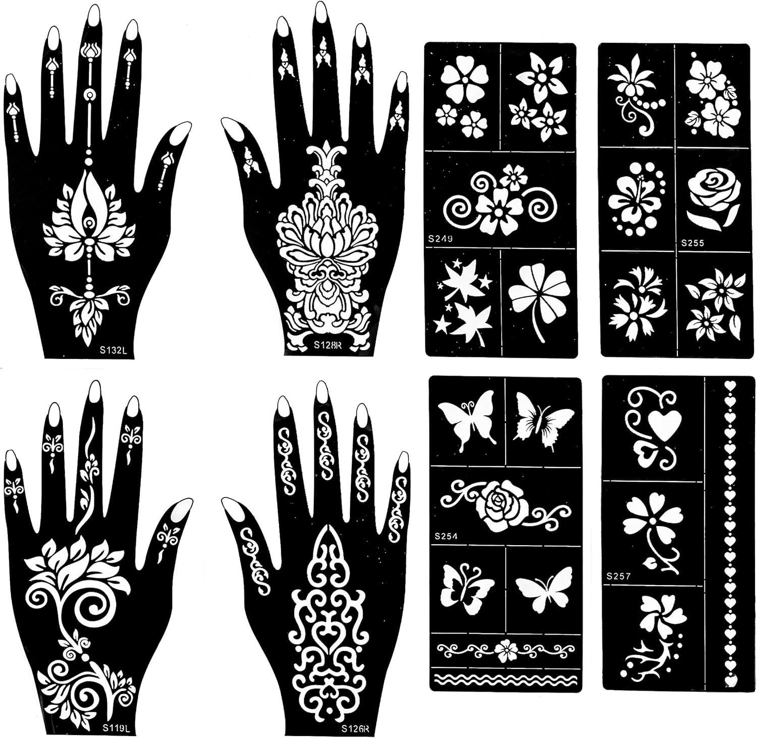 henna tattoo stencils pack of 8 henna tattoo kit 4 different patterns 2 each hand tattoo stencils henna stencils for henna designs amazon ca beauty personal care