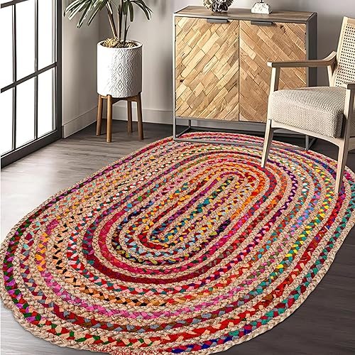 Miniatura 15 de Cotton Chindi - Alfombra de trapo, estilo bohemio, rústico, decorativa, tejida a mano, reversible, de algodón reciclado natural, para sala de estar,