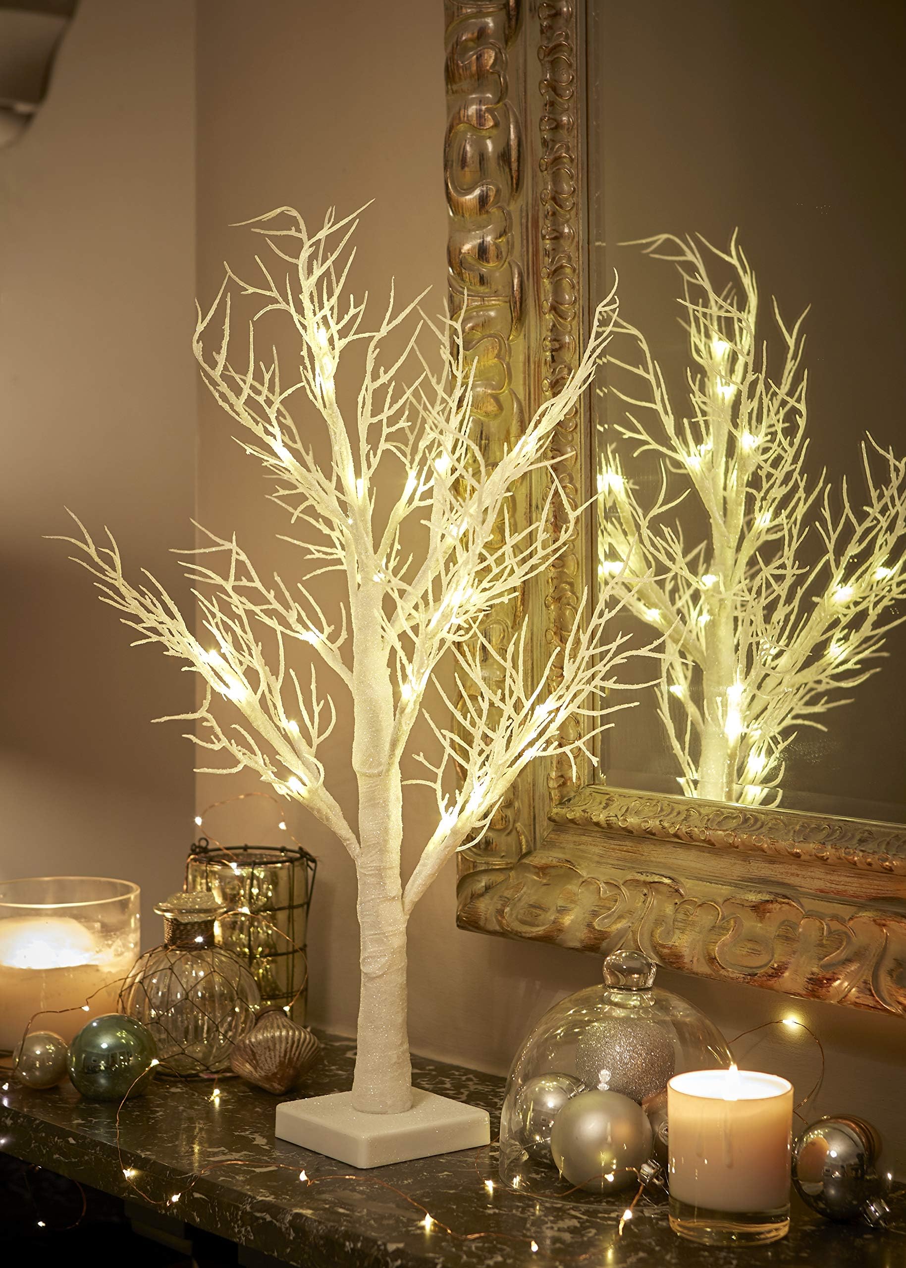 Jaymark Products White Deadwood Pre Lit Christmas Tree (2ft/70cm White Deadwood Christmas Tree)