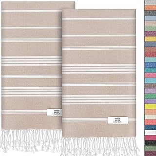 Hand Towels - Set of 2 | 18" x 30" - Decorative Turkish Hand Towel for Bathroom, Kitchen, Guest, Face, Hair, Tea, Dishcloth (Sultan, Beige)