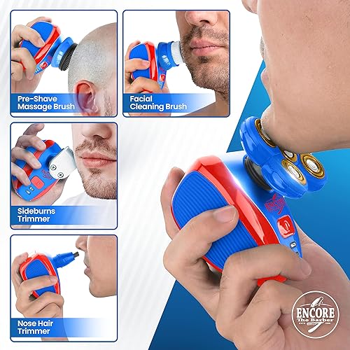 Miniatura 5 de Afeitadora de cabeza calva 360 5 en 1, kit de aseo eléctrico recargable, afeitadora de pelo húmeda o seca con barba emergente bigote recortadora de