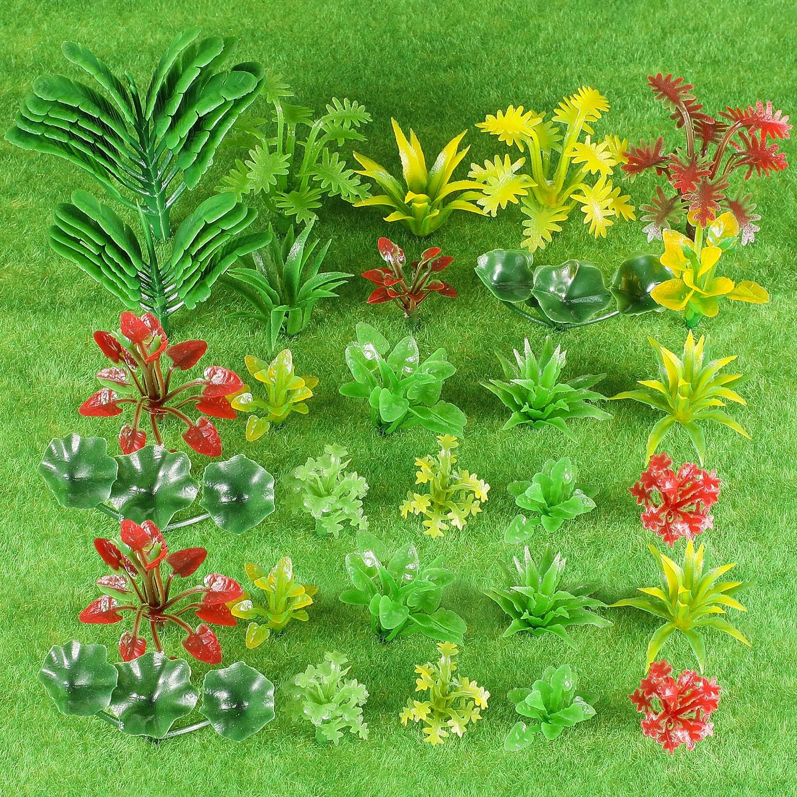 120 Pcs Mixed Color Model Plants Tropical Miniature Plants Rainforest Diorama Supplies Mini Fake Tree Plastic Jungle Trees for Diorama Train Garden Scenery Railway Sand Architecture Model