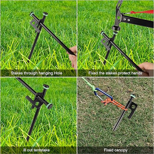 Miniatura 6 de Paquete de 4 estacas de metal resistente para tienda de campaña con estacas de acero de 10 pulgadas + anillos de silicona fluorescente+bolsa