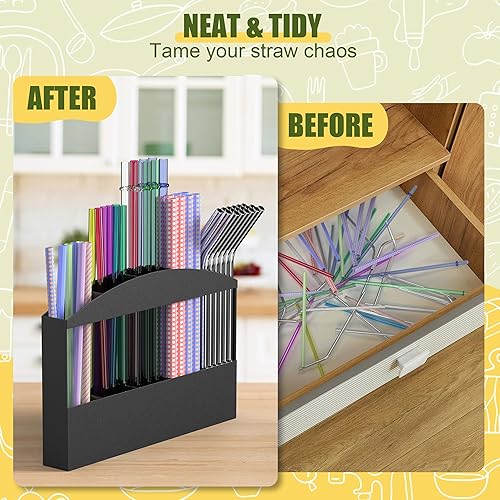 Miniatura 6 de MyLifeUNIT Soporte para popote para puerta de gabinete, dispensador de paja de metal, organizador de pared con cinta adhesiva de doble cara,