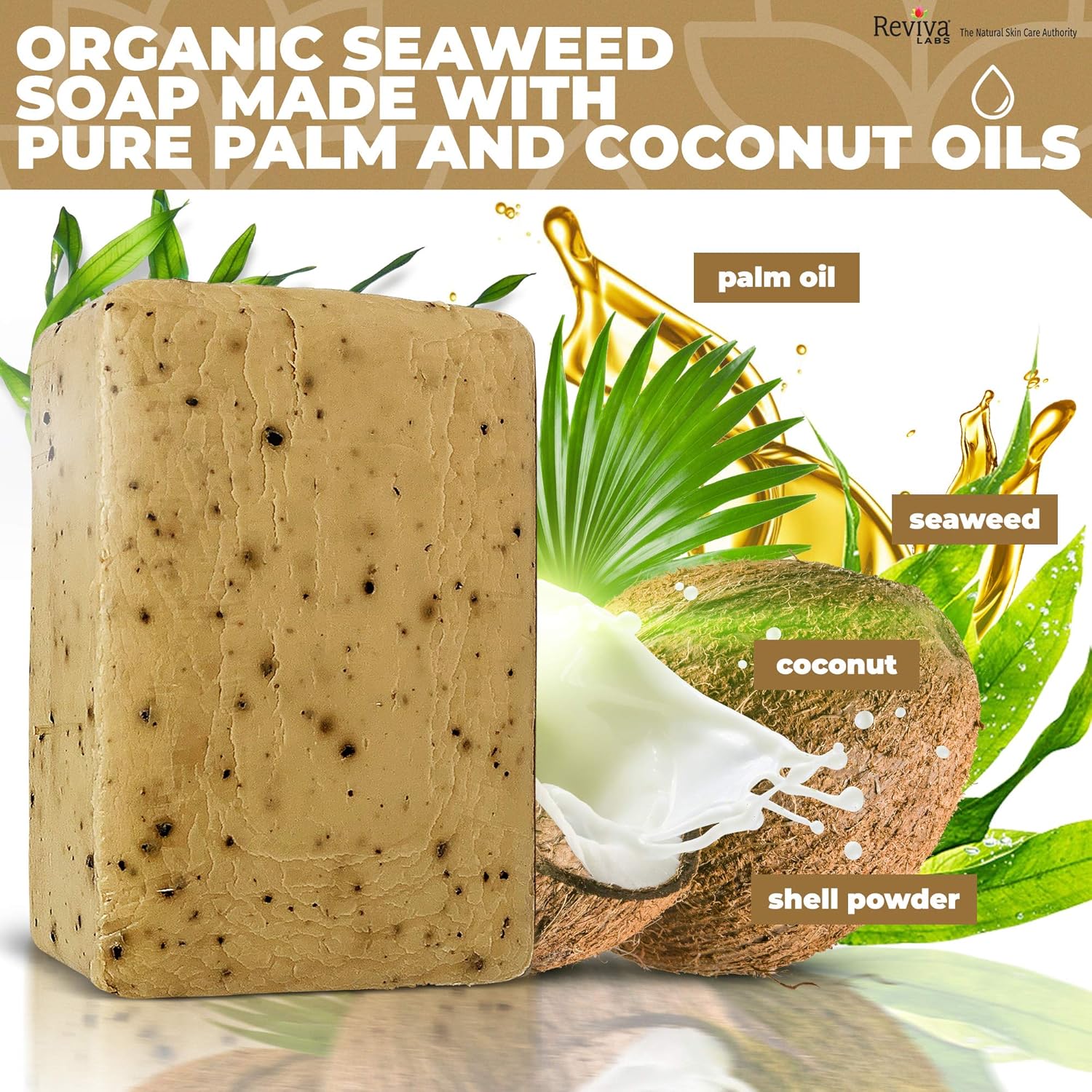Reviva Seaweed Soap - 2 Pack - Organic Seaweed Face Scrub and Exfoliating Body Scrub Soap Bar - 4.5 oz. Vegetable Base Natural Bar Soap and Seaweed Bath Detox Soap Made in the USA - Image 7