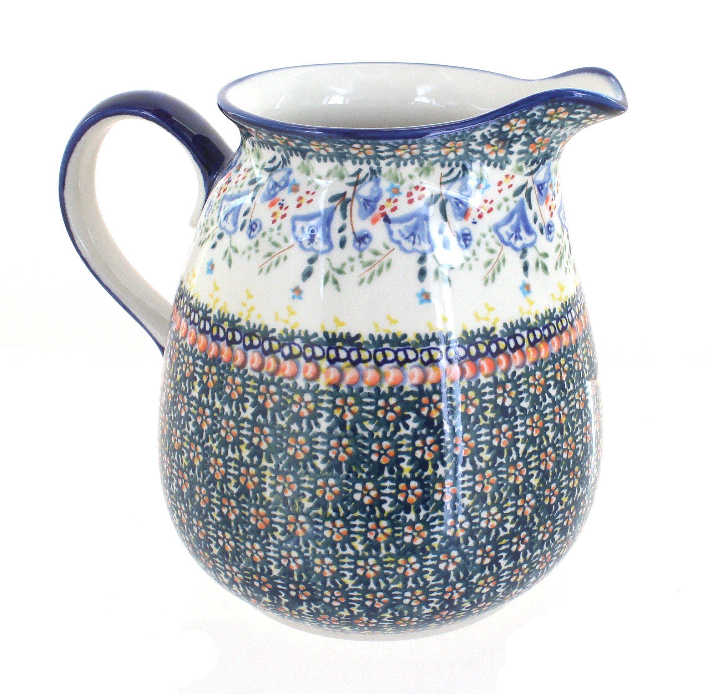 Blue Rose Polish Pottery Green Periwinkle Pitcher