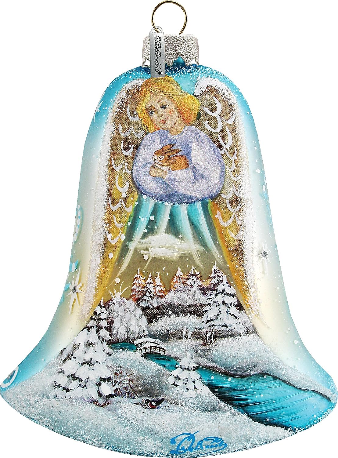 Christmas Ornaments - Hand Painted Scenic Glass Ornament Angel Bell