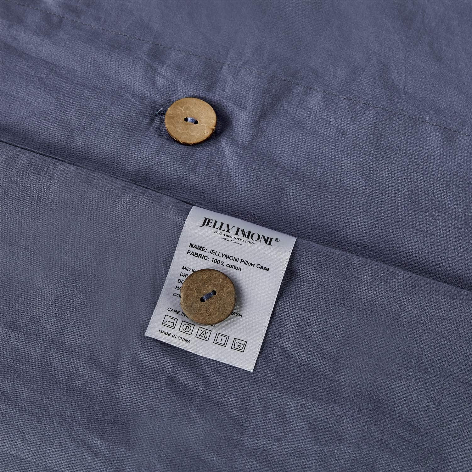 Flаѕh Sаlе Buу 1 gеt 1 JELLYMONI Denim Blue 100% Washed Cotton Duvet Cover Set, 3 Pieces Luxury Soft Bedding Set with Buttons Closure. Solid Color Pattern Duvet Cover King Size(No Comforter)