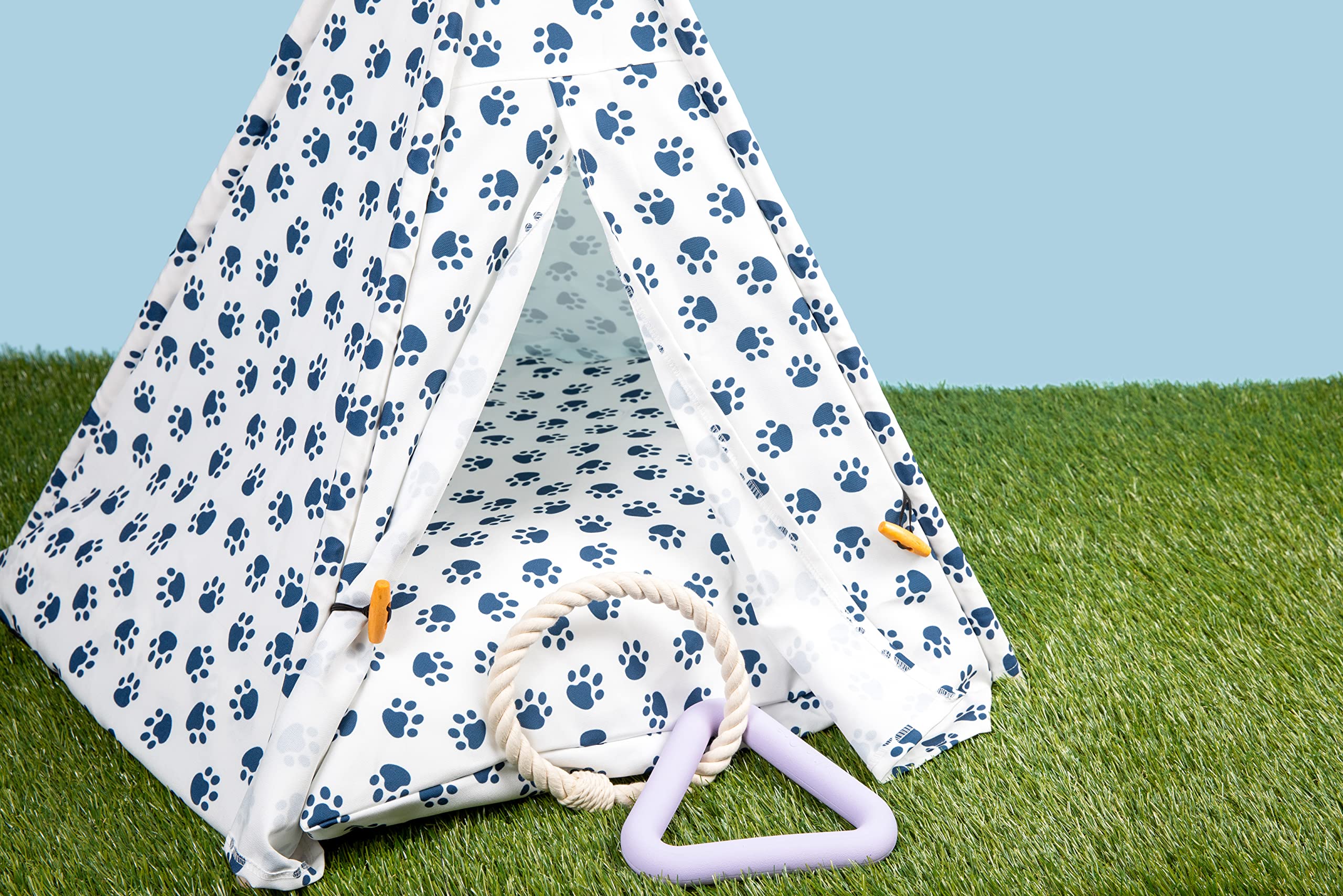 Furade Pet Teepee with Thick Fluffy Cushion - 27" Tipi with Stylish Paw Pattern for Dogs and Cats, Machine Washable Pet Tent for Indoor and Outdoor Use