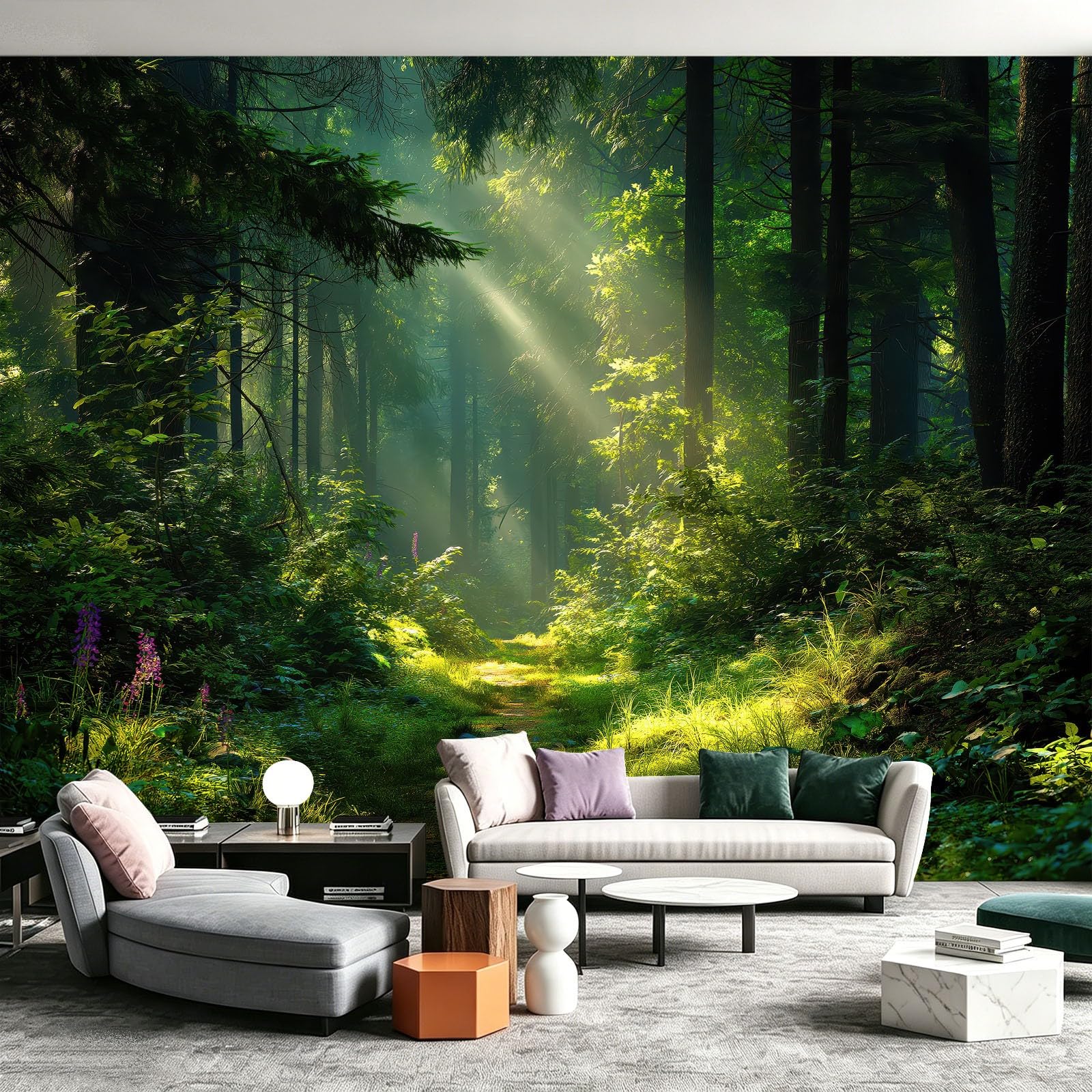 Générique Tapeta z włókniny z naturalnego krajobrazu 350 x 256 cm, tapeta z motywem porannego lasu, łatwa do zainstalowania dekoracja ścienna do salonu, sypialni, kuchni