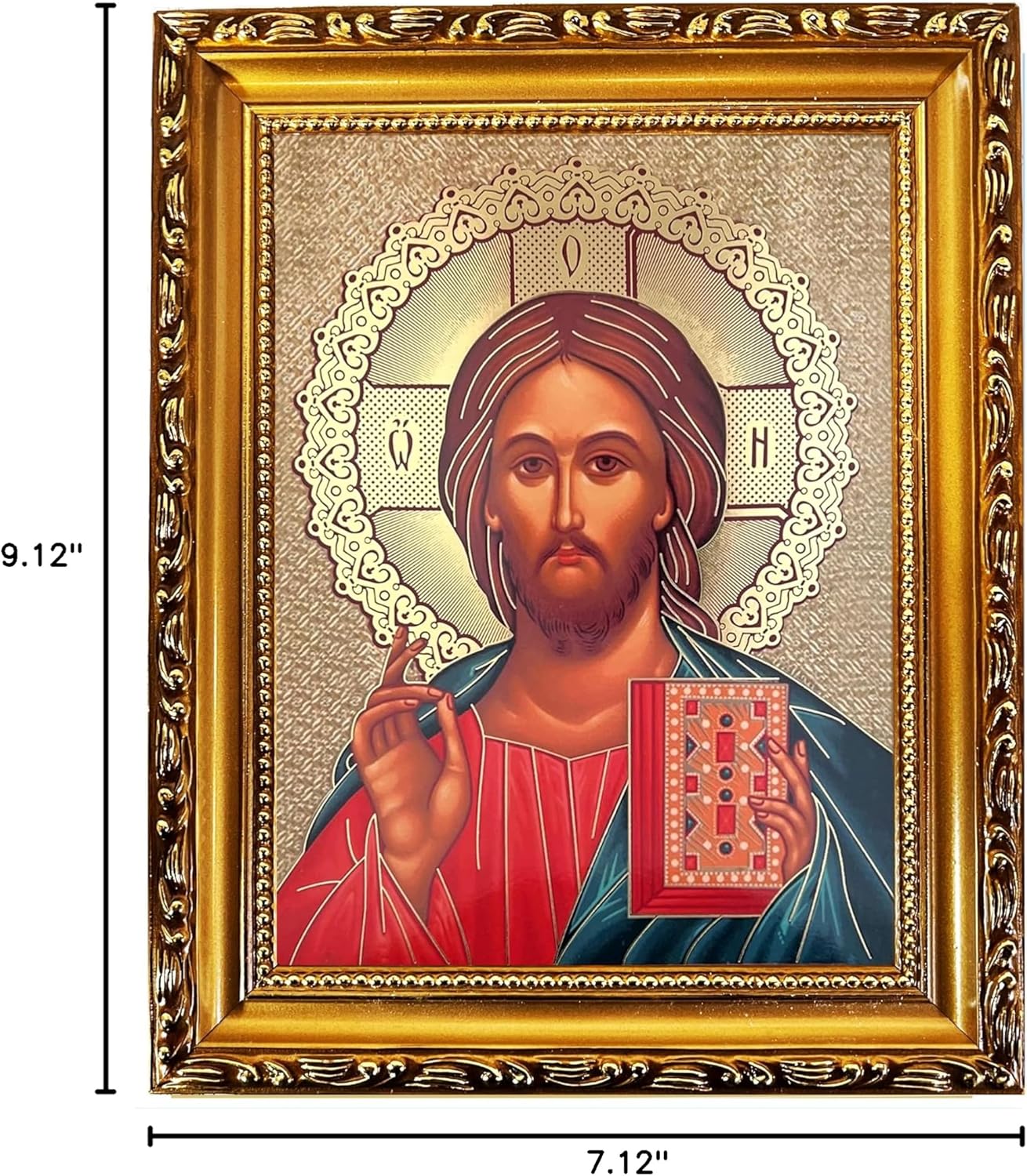 Needzo Jesus Christ Icon - Christ The Teacher Orthodox Catholic Icon 9 1/2 Inch, Gold Foil Icon, With Stand and Wall Hanging, Religious Gift For Him