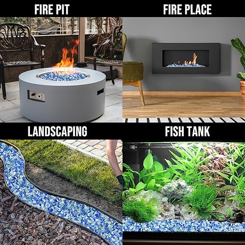 Miniatura 7 de Skyflame Vidrio de fuego mezclado de 10 libras para hoyo de fuego, chimenea, paisajismo, 12 pulgada azul aguamarina, platino, azul cobalto,