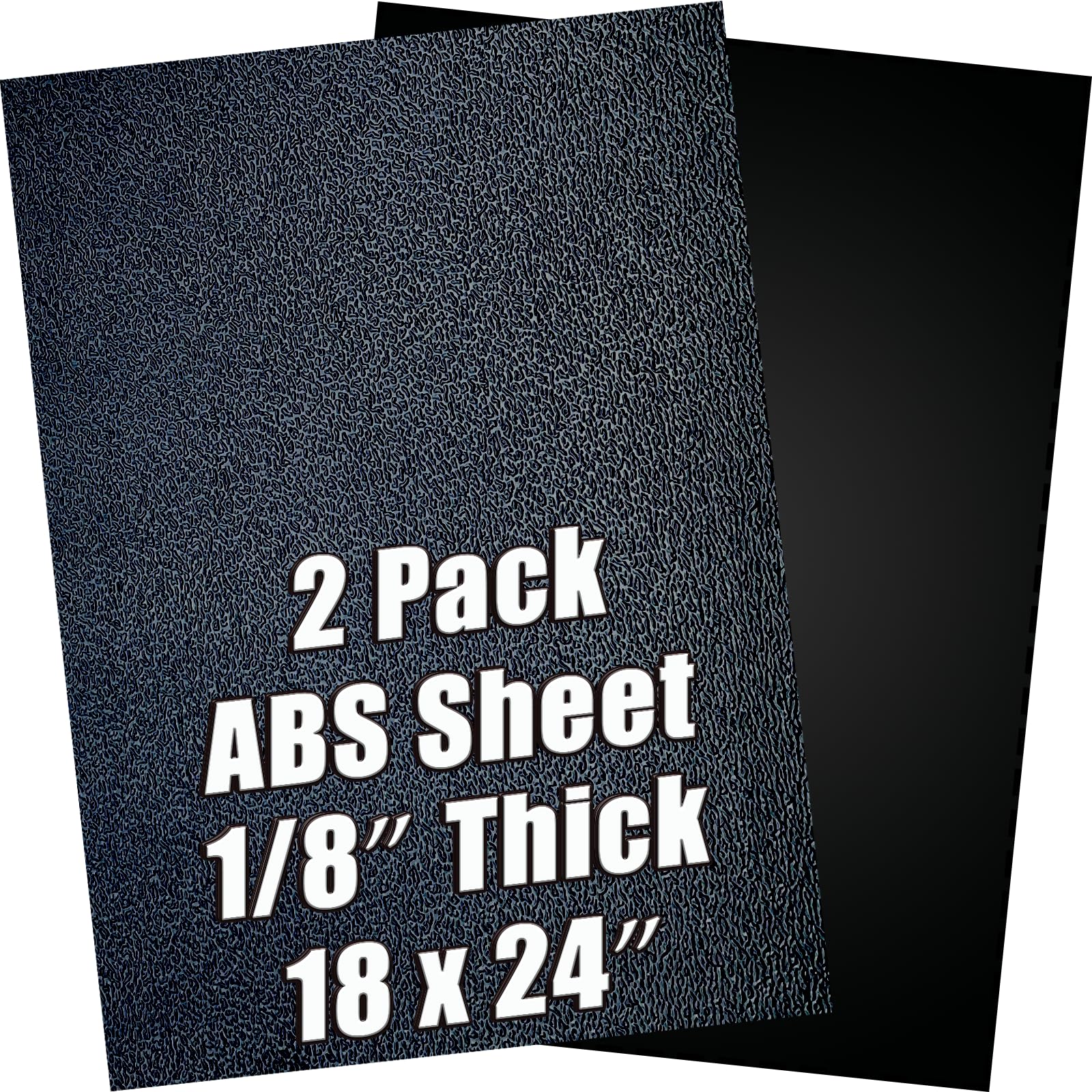ABS Plastic Sheet 1/8 Inch Thick 18" x 24" (2-Pack)，Black Rigid Moldable Panel with Different Surfaces (Textured Front & Smooth Back) for Structural