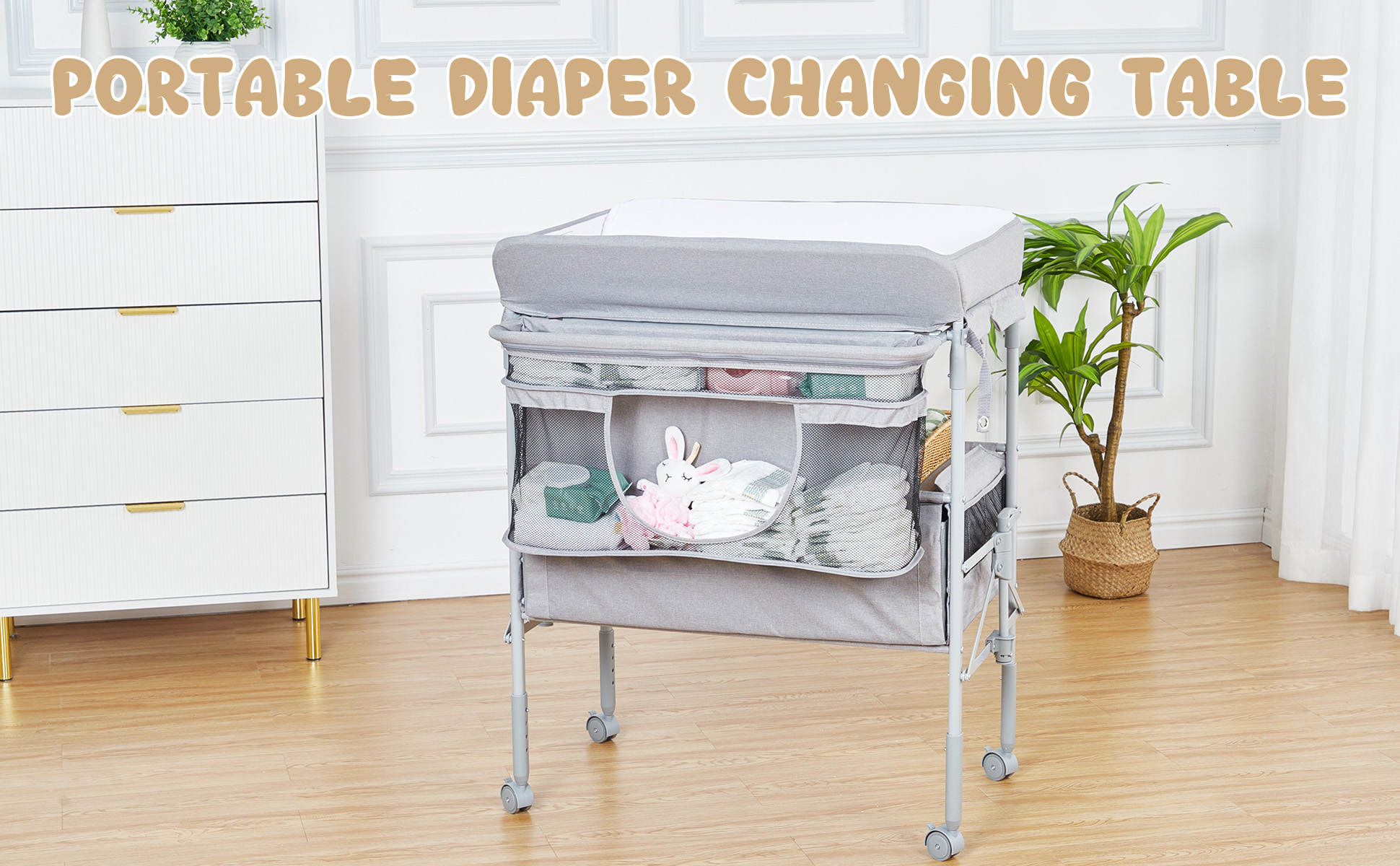 VEVOR Baby Changing Table, Foldable Diaper Change Station With 2 Fabric Drawe
