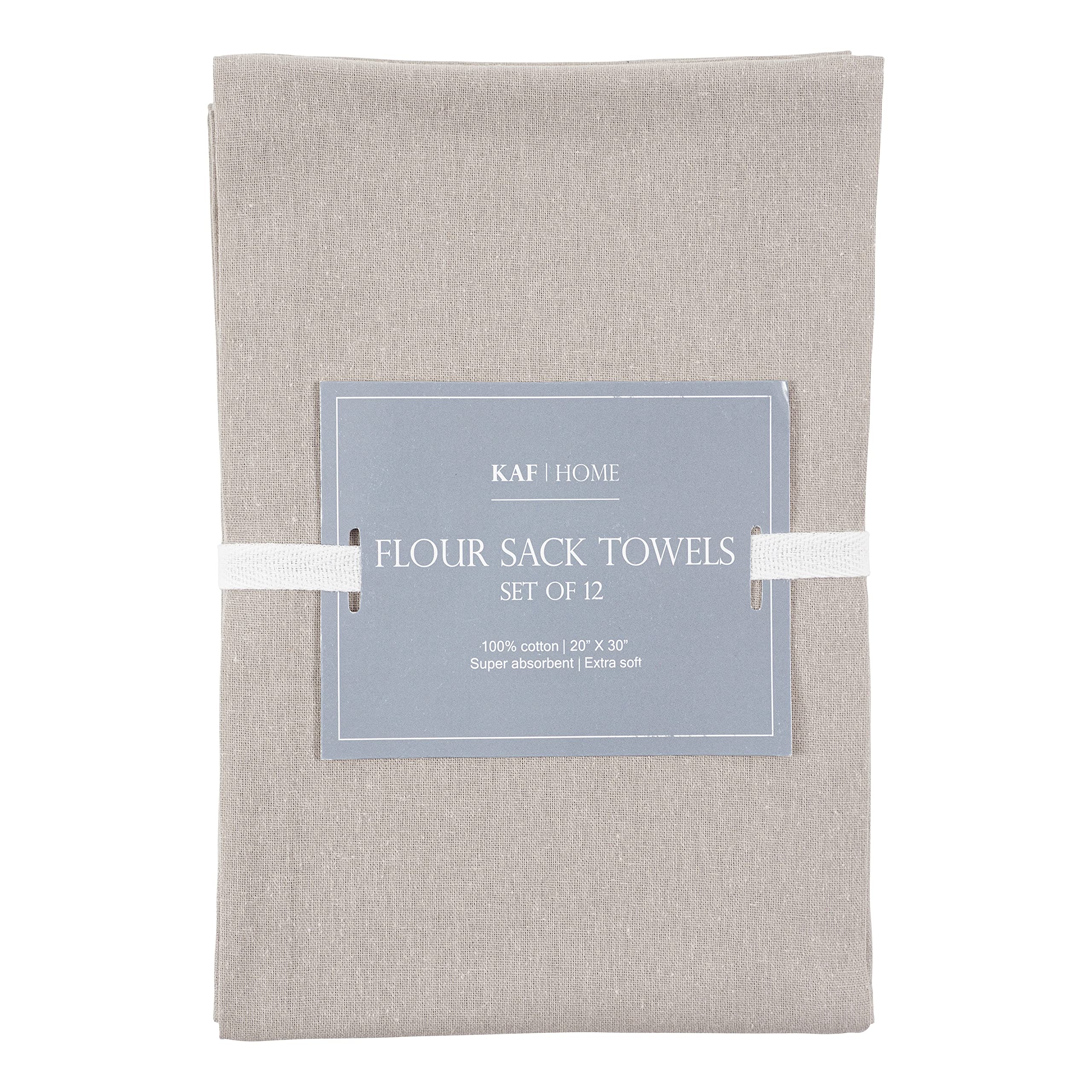 KAF Home Lot de 12 Serviettes Coton Torchons de Cuisine Gris Plats Brodés, 100 % Coton, Absorbants, Extra Doux (50,8 x 76,2 cm)