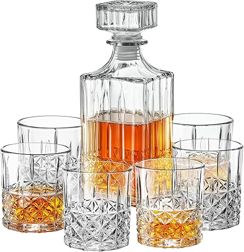 Miniatura 1 de Style Setter Juego de decantador de whisky con vasos, prestigioso juego de whisky con decantador de licor de 25 onzas y 6 vasos, decantador de
