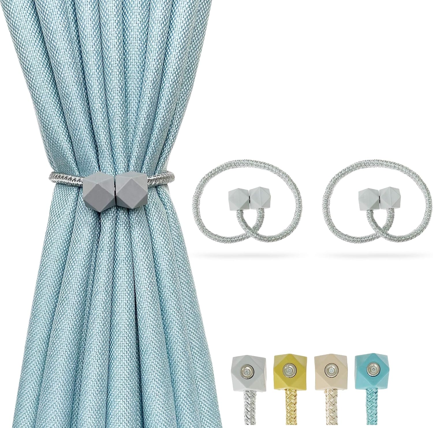 Magnetic Curtain Tiebacks, 2 Pack European Style Curtain Clips,16 inch Curtain Holdbacks Convenient Window Curtain Tie Drapery Curtain Buckle for Sheer Curtains & Blackout Curtains, No Tools Needed