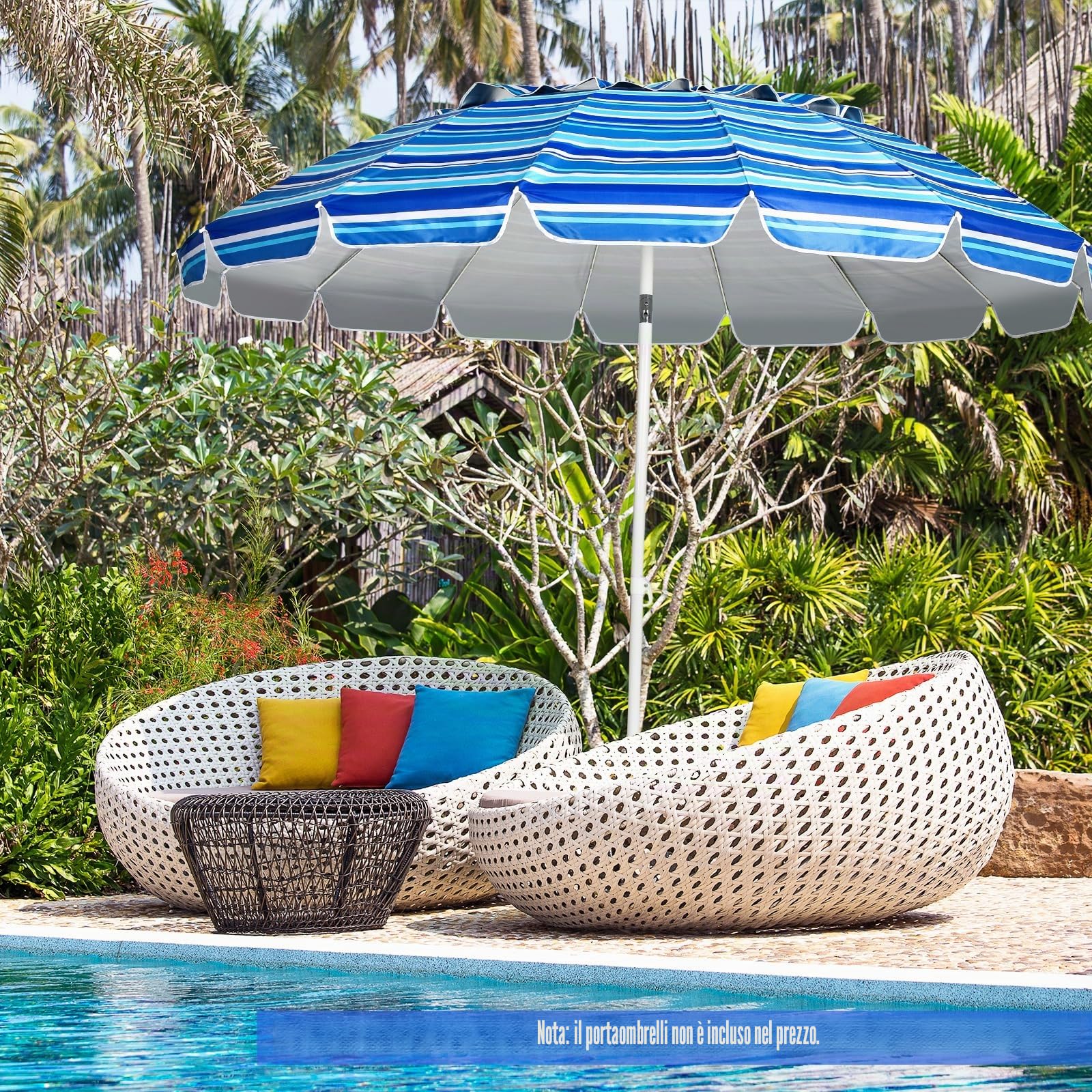 KOMFOTTEU Ombrellone da Spiaggia 220 cm, Parasole da Giardino, Parasole da Spiaggia, Pieghevole, Leggero, Ombrellone da Balcone per Esterni con Borsa per il Trasporto, senza Base