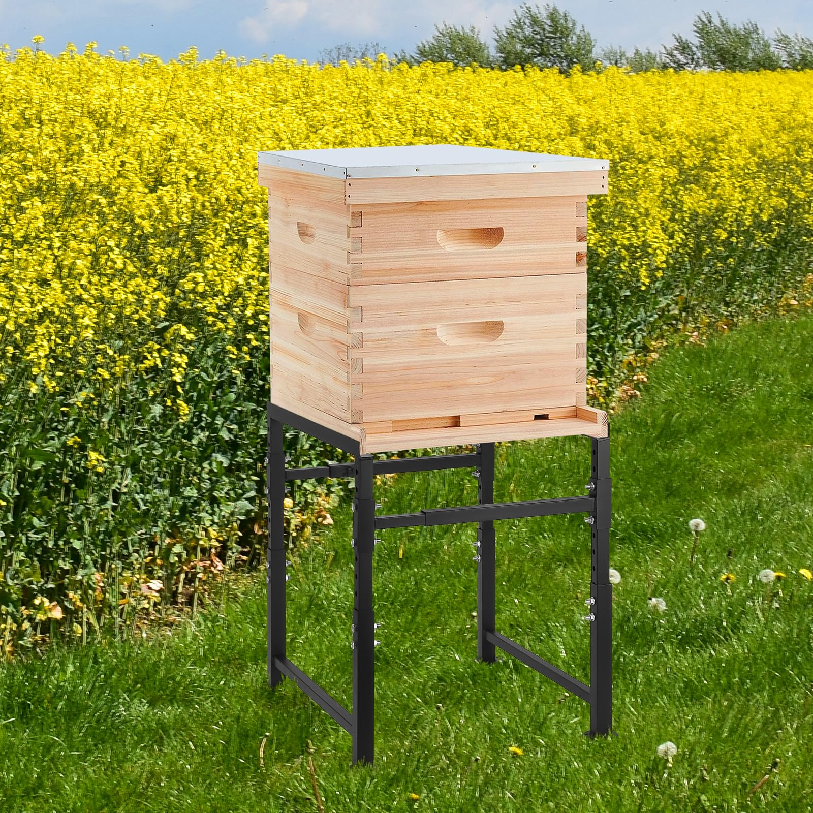 Nisorpa Bienenstockständer Aus Metall, Verstellbarer Bienenstock-Rahmen, Verstellbare Höhe (36,8 - 46,7 Cm) Und Breite (38,1 - 51,8 Cm