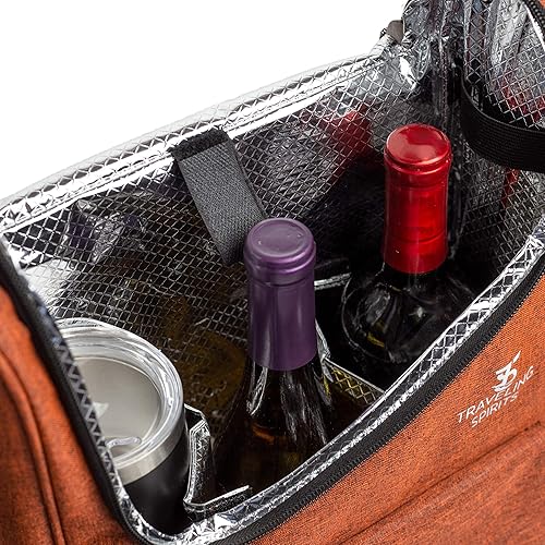 Miniatura 2 de Traveling Spirits Portador de vino aislado  Bolsa de viaje de vino de 2 a 3 botellas con vasos de vino de acero inoxidable  Bolsa enfriadora de vino