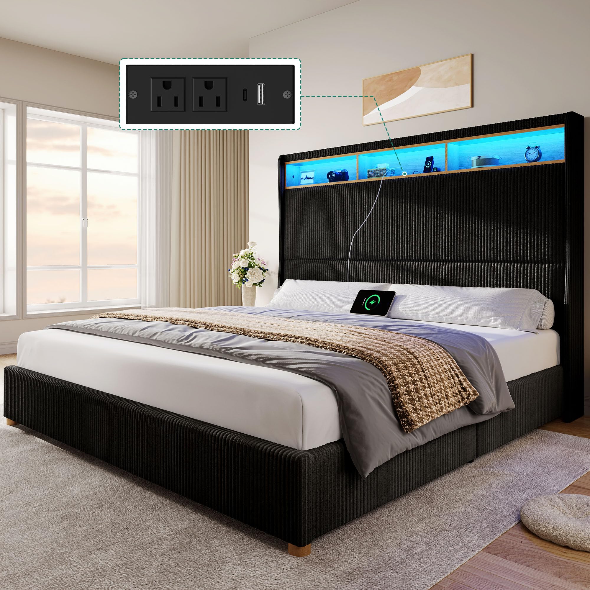 Photo 1 of YITAHOME King Bed Frame with Charging Station & RGB LED Lights