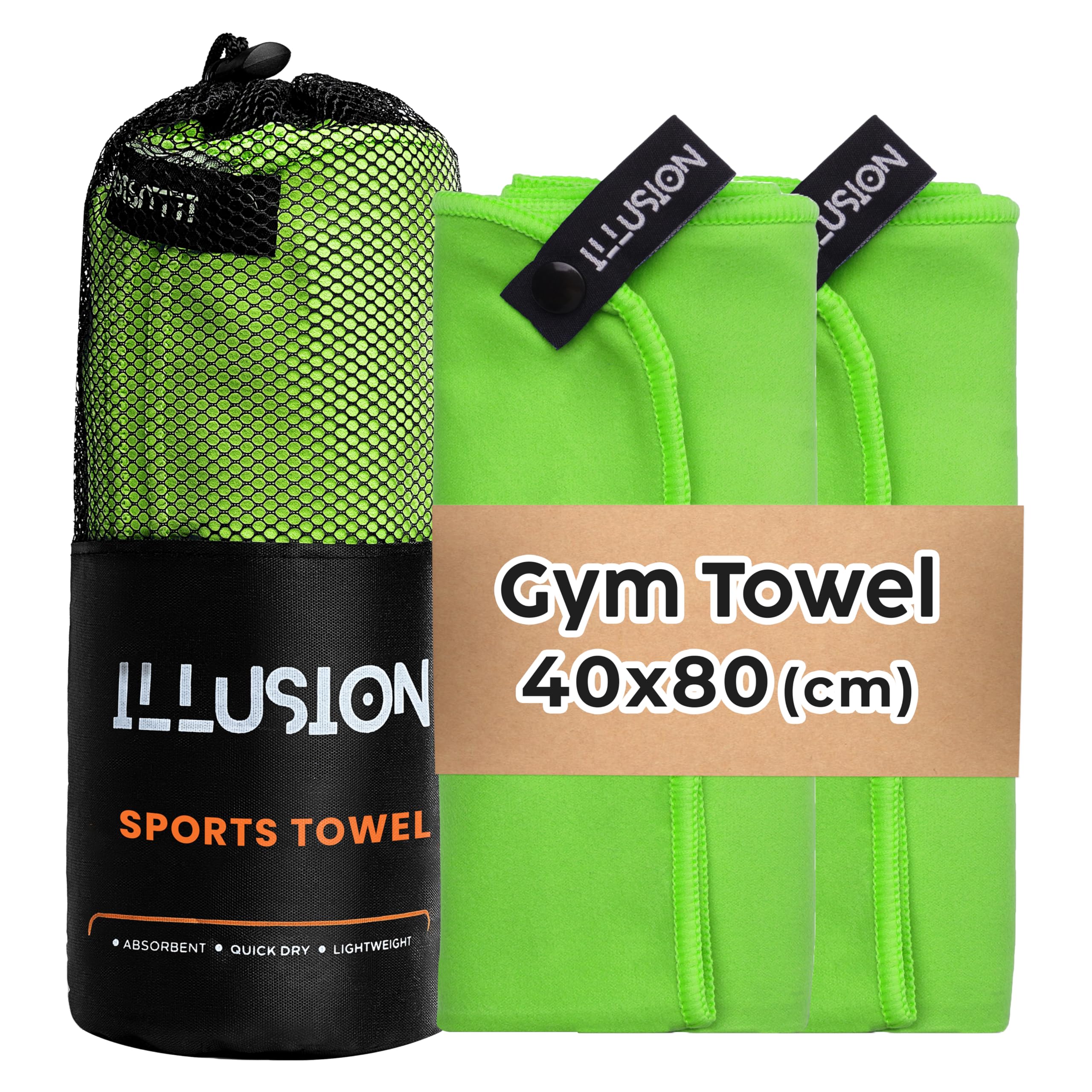 illusion Small Microfibre Gym Towel for Active Sports (40x80cm) - Lightweight Quick Dry Towel - Ideal for Cardio, Cycling, Strength Training, Yoga, and Running, Perfect for Athletes Training Outdoors