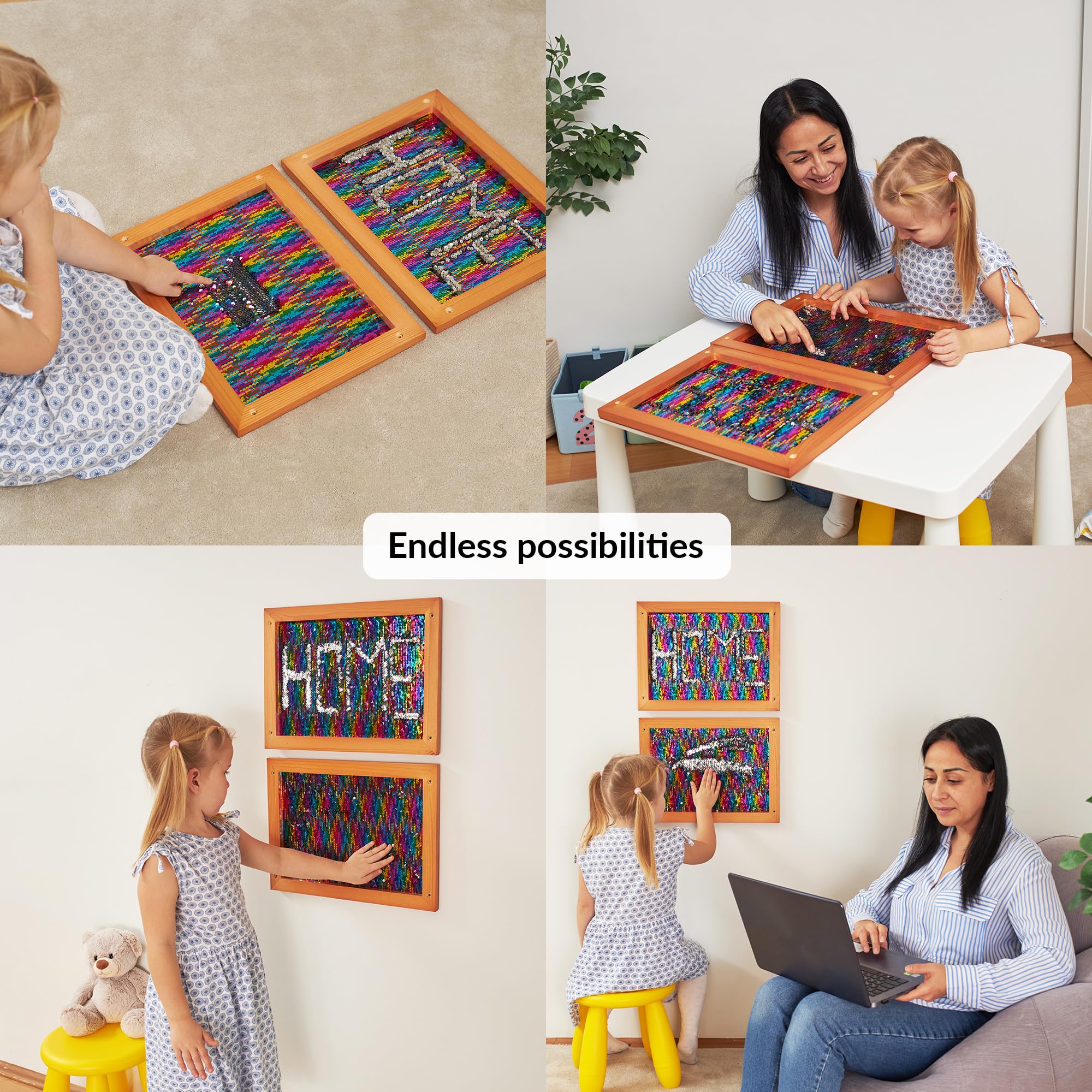 ODOXIA Paillettenwand 2er-Pack | Wendbare Pailletten-Tafel für Kinder | Sensorische Pailletten-Stoffwand | Flip-Sequin-Board | Wand- und Raum-Sensorik-Board