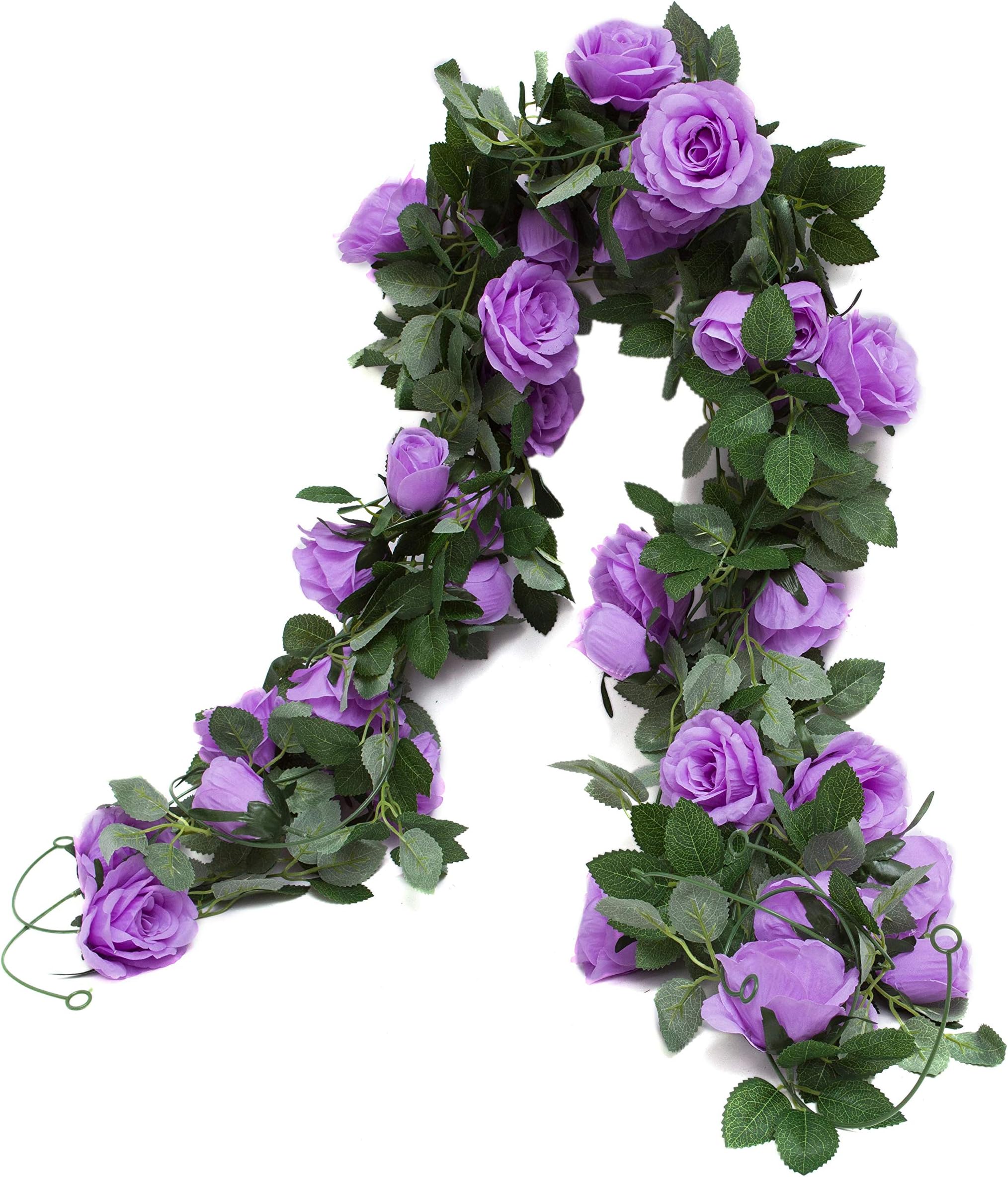 Huata 3PCS 6.56Ft Artificial Rose Flower Silk Vine Hanging Wedding Decor Garlands Home Outdoor Indoor Decor Flower (Purple)